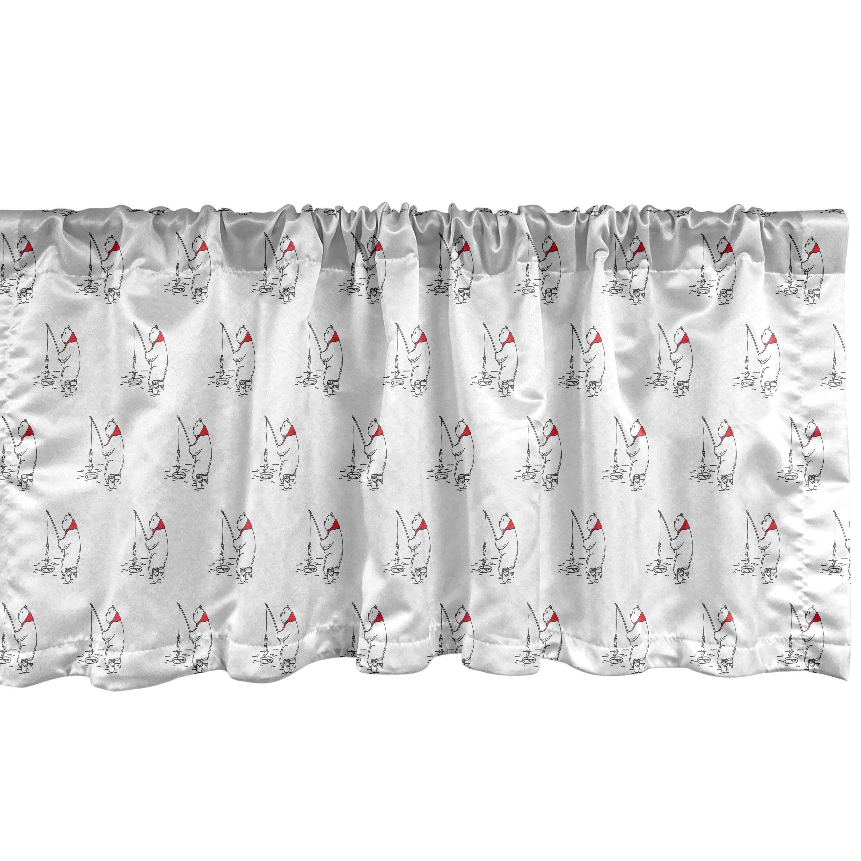 Scheibengardine Vorhang Volant für Küche Schlafzimmer Dekor mit Stangentasche, Abakuhaus, Microfaser, Tiere Polar Bear Fishing und Rod