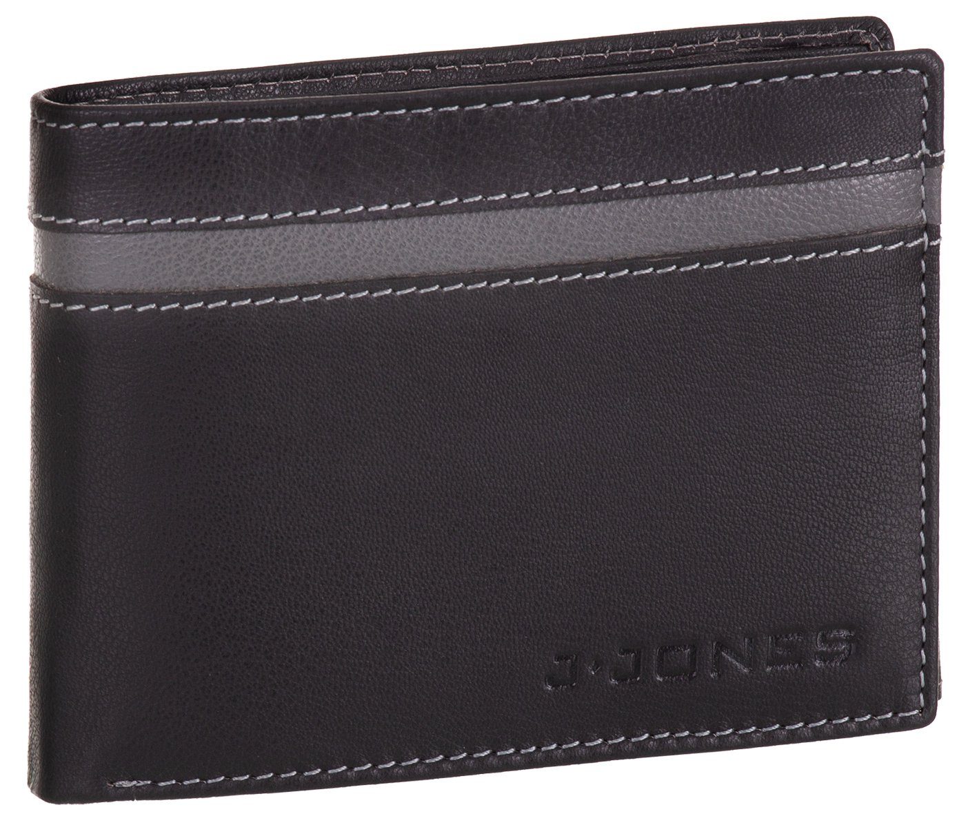 J.Jones Geldbörse, Geldbörse faltbar Echt Leder RFID-Schutz mit Münzfach Portemonnaie Geldbeutel schwarz-grau