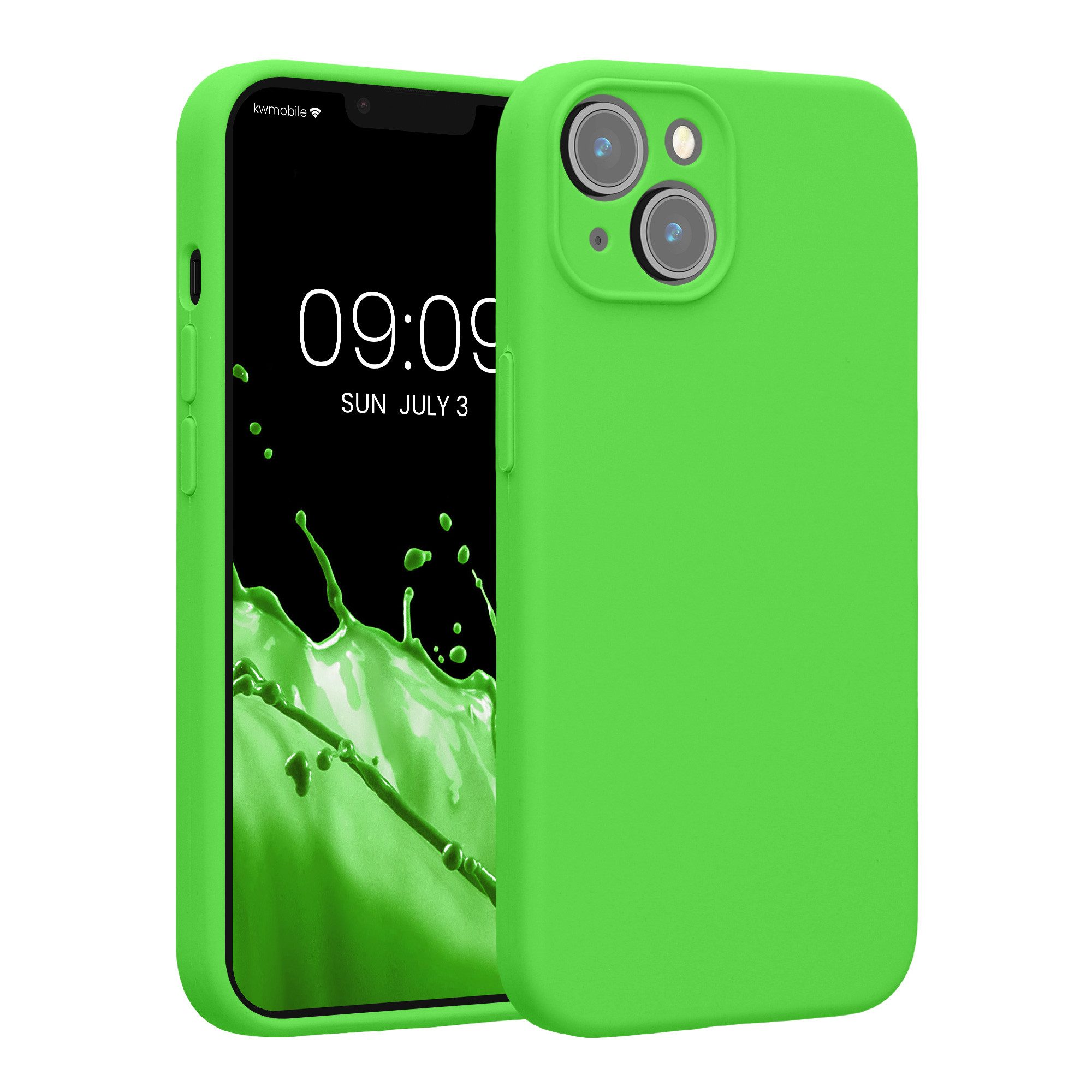 kwmobile Smartphone-Hülle Handyhülle für Apple iPhone 14 Hülle, Hülle Silikon gummiert - Handyhülle - Handy Case in Limettengrün