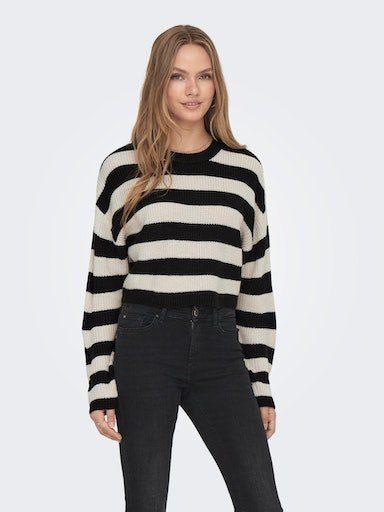 ONLY Strickpullover ONLMALAVI L/S CROPPED PUMICE PULLOVER NOOS KNT Stripes:WIDE/ Black STONE