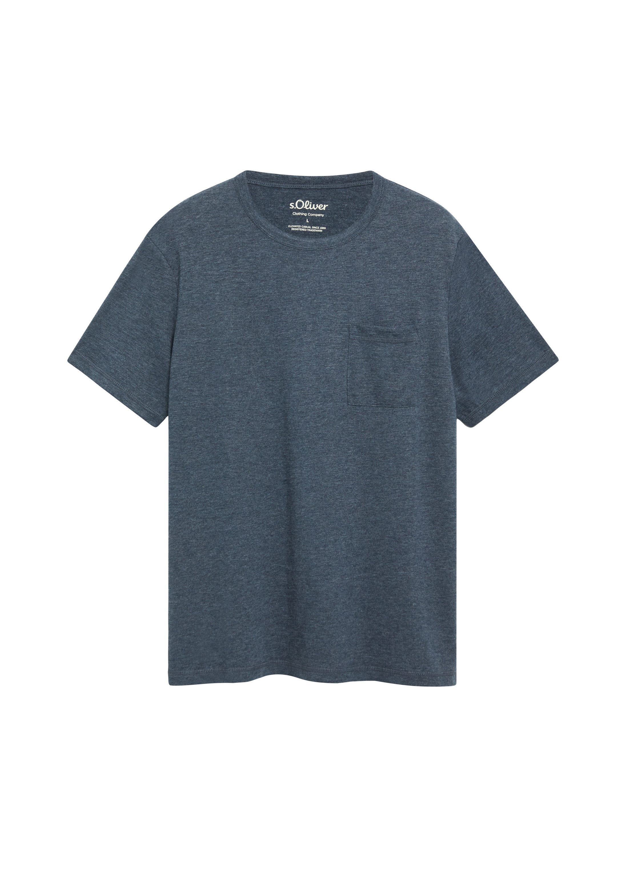 s.Oliver Kurzarmshirt T-Shirt Meliertes T-Shirt aus Baumwollmix mit Brusttasche