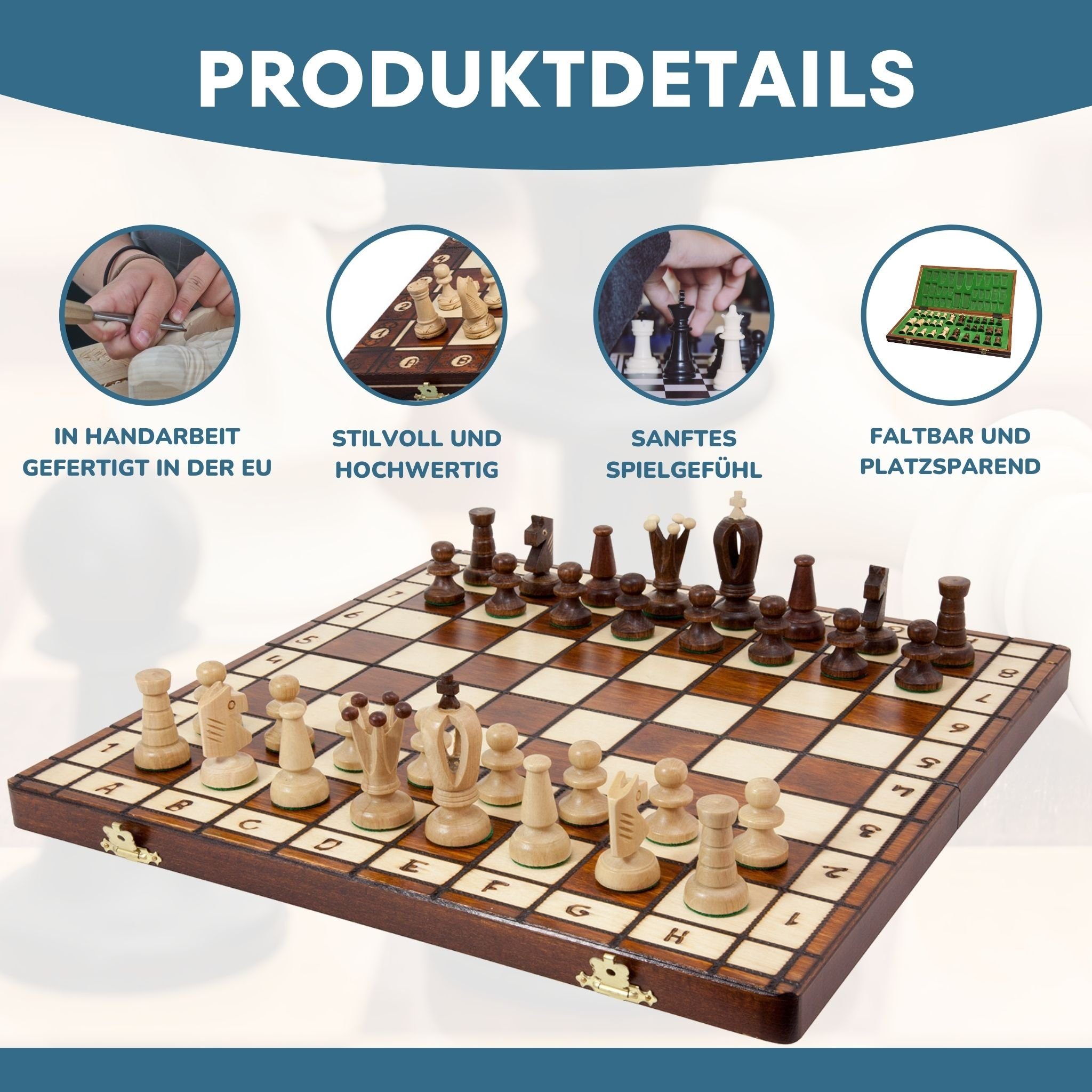 Königshöhe Edles EU und Albatros International Full Kompakt Holz - 36 Set 36cm, - Hochwertig Holz x Schachspiel in Schachfiguren Spiel, ROYAL, Handgefertigt Chess Gefertigt Albatros Board inklusive Holz 65mm - Schach-Brett