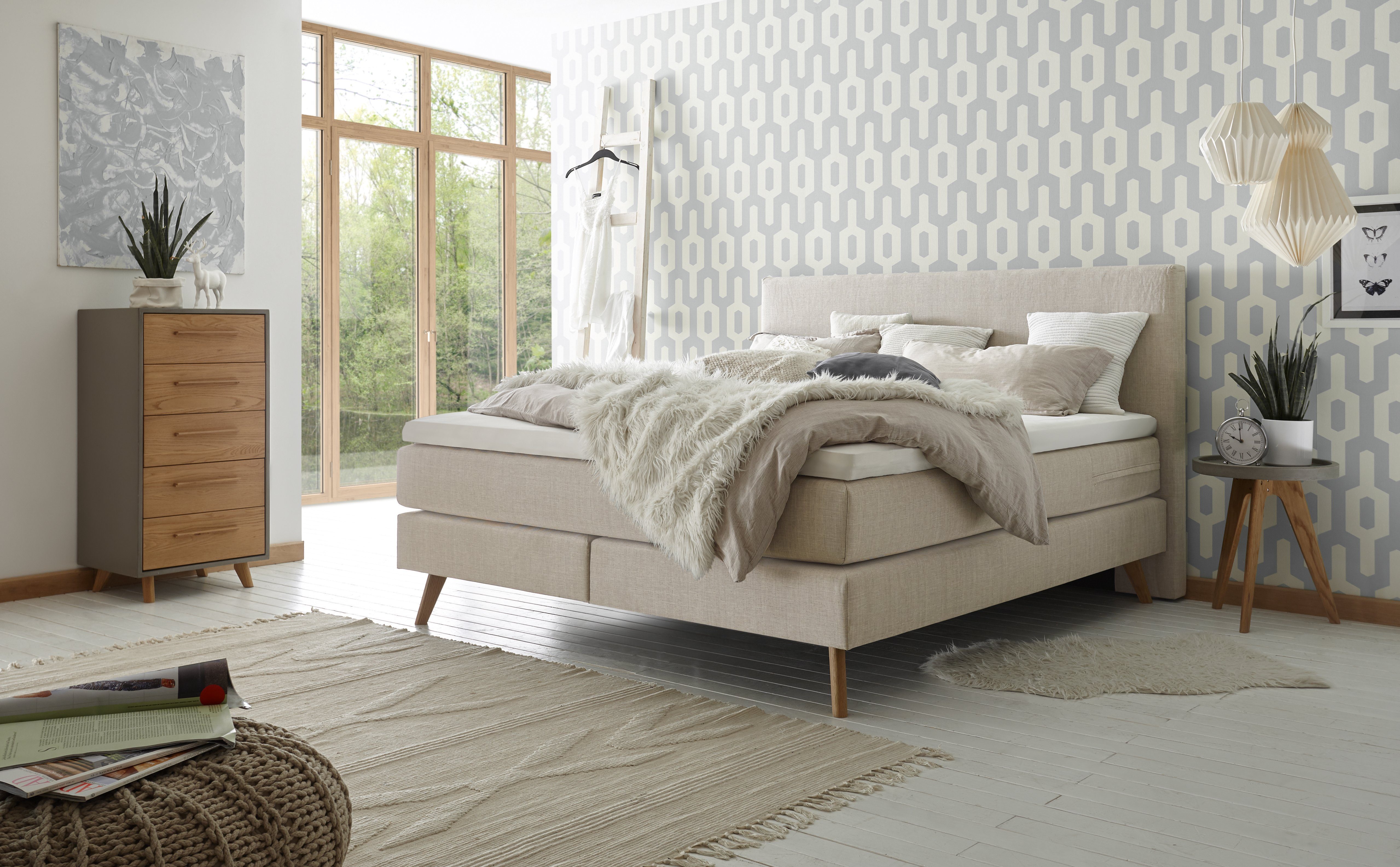 HASENA Boxspringbett Costa, Massivholz-Füße in Eiche günstig online kaufen