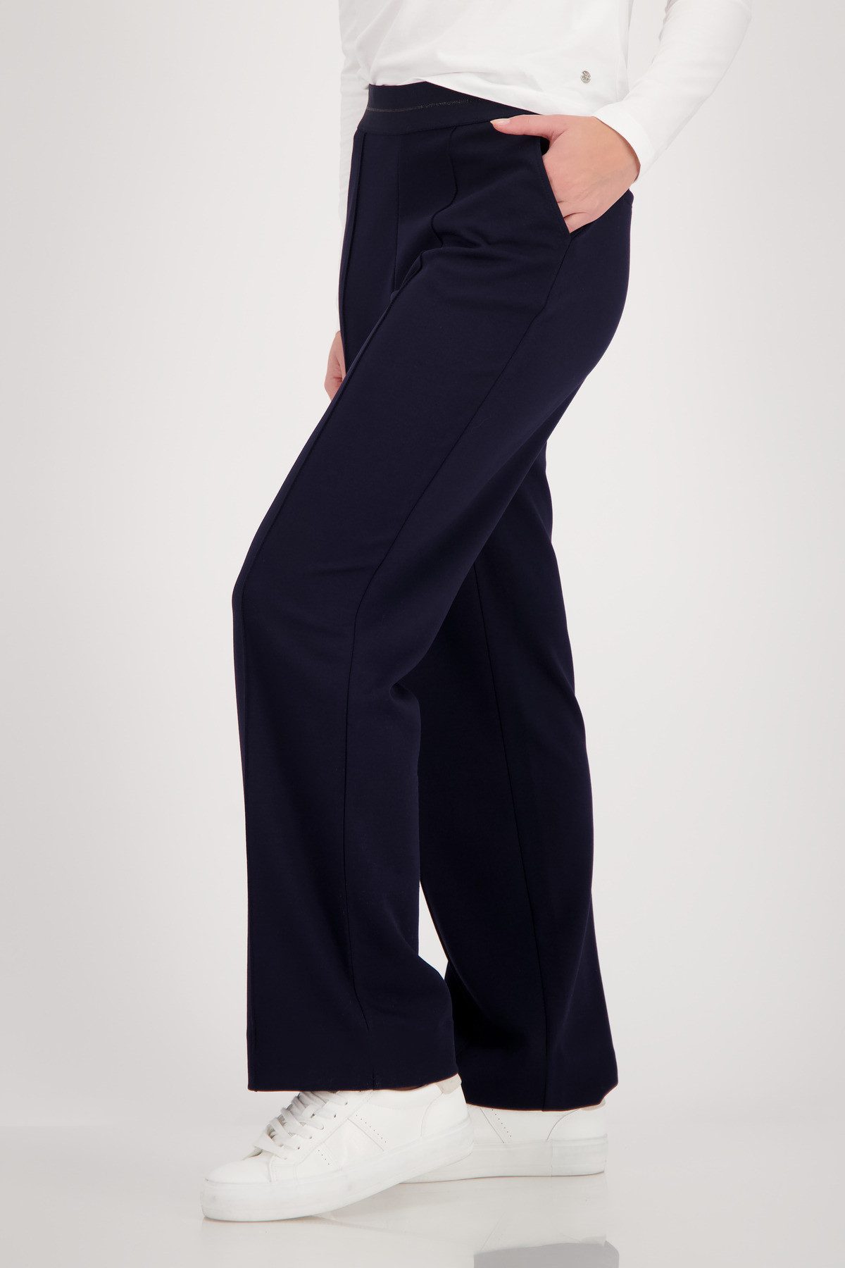 Monari Jogger Pants Basic Lurex elastischer Bund mit Glitzerstreifen, Straight Fit