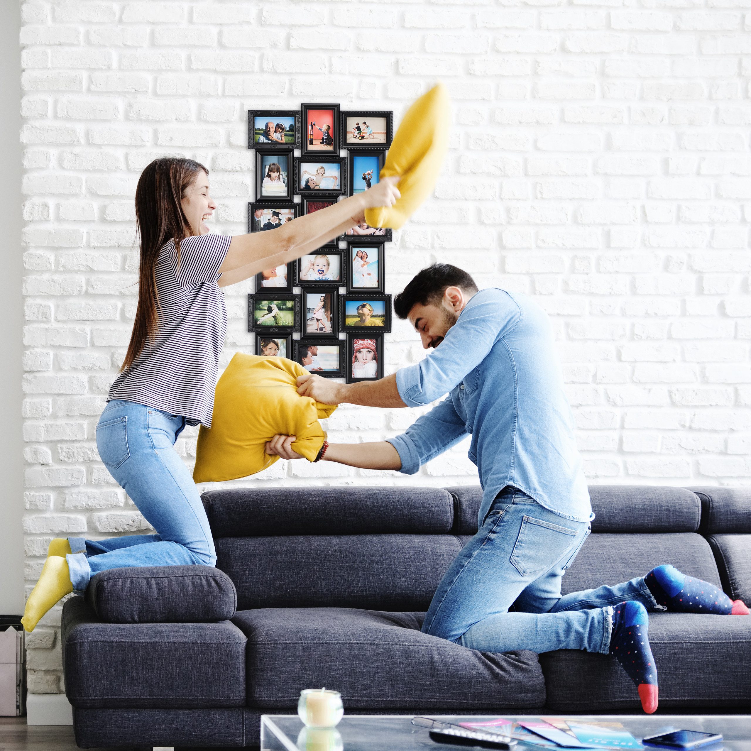 relaxdays Staffelbilderrahmen Bilderrahmen Collagen 18 Bilder, schwarz günstig online kaufen