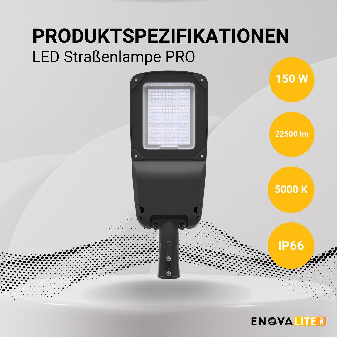 ENOVALITE LED Flutlichtstrahler ENOVALITE LED Straßenleuchte 150 W 3000 K Warmweiß Schwarz, Warmweiß
