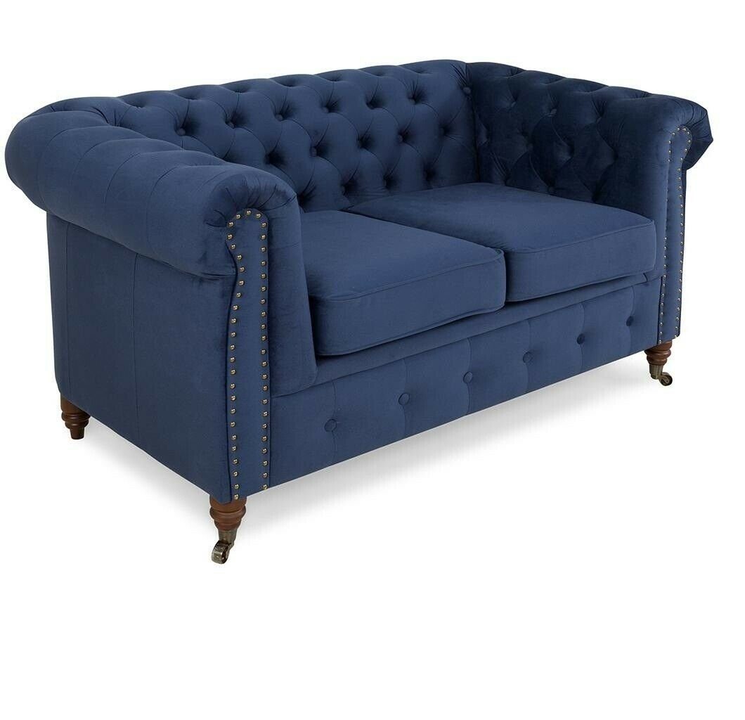 JVmoebel Sofa Blauer Chesterfield 2-Sitzer Textil Sofas Luxus Couchen Polster Möbel, Made in Europe