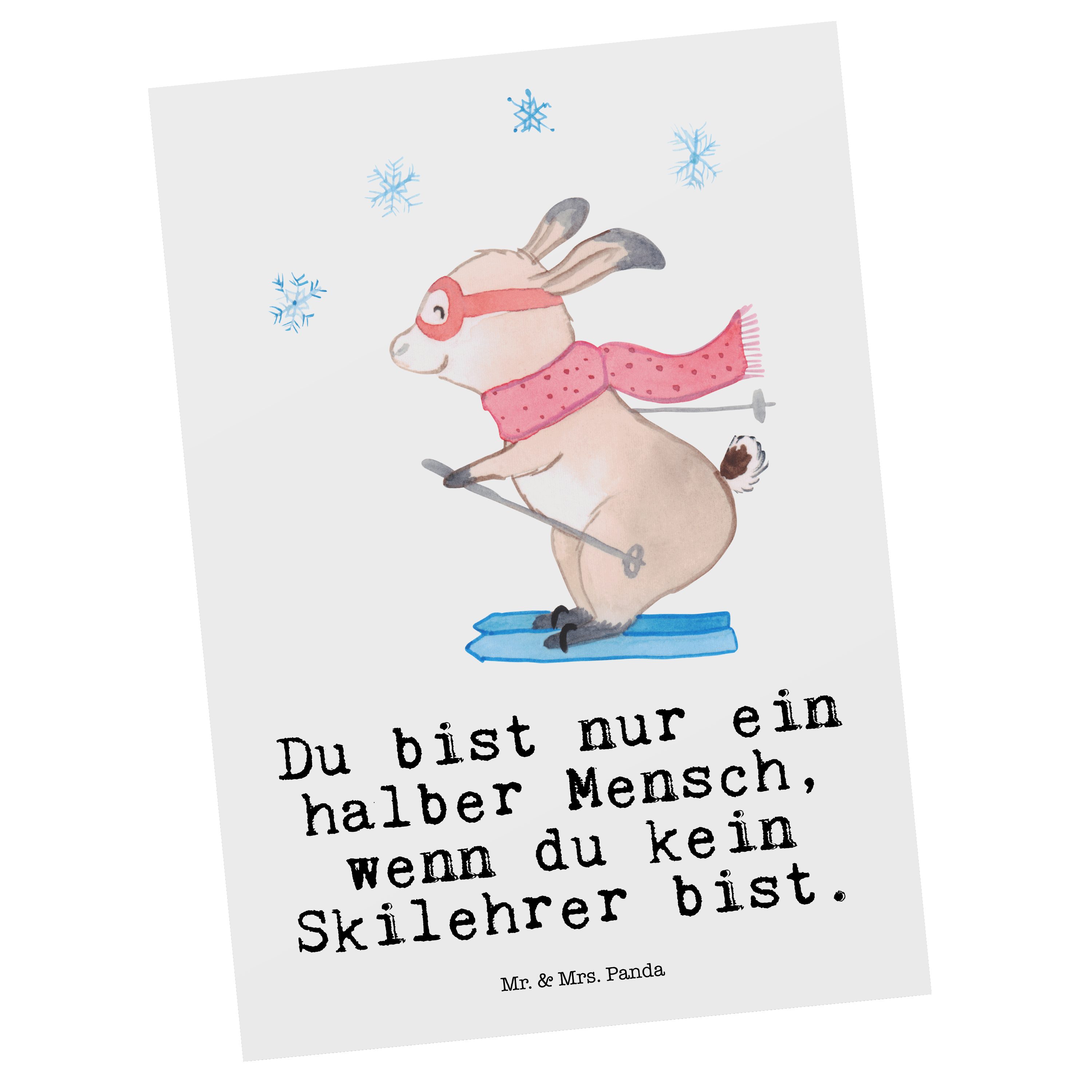 Mr. & Mrs. Panda Postkarte Skilehrer mit Herz - Weiß - Geschenk, Danke, Grußkarte, Mitarbeiter