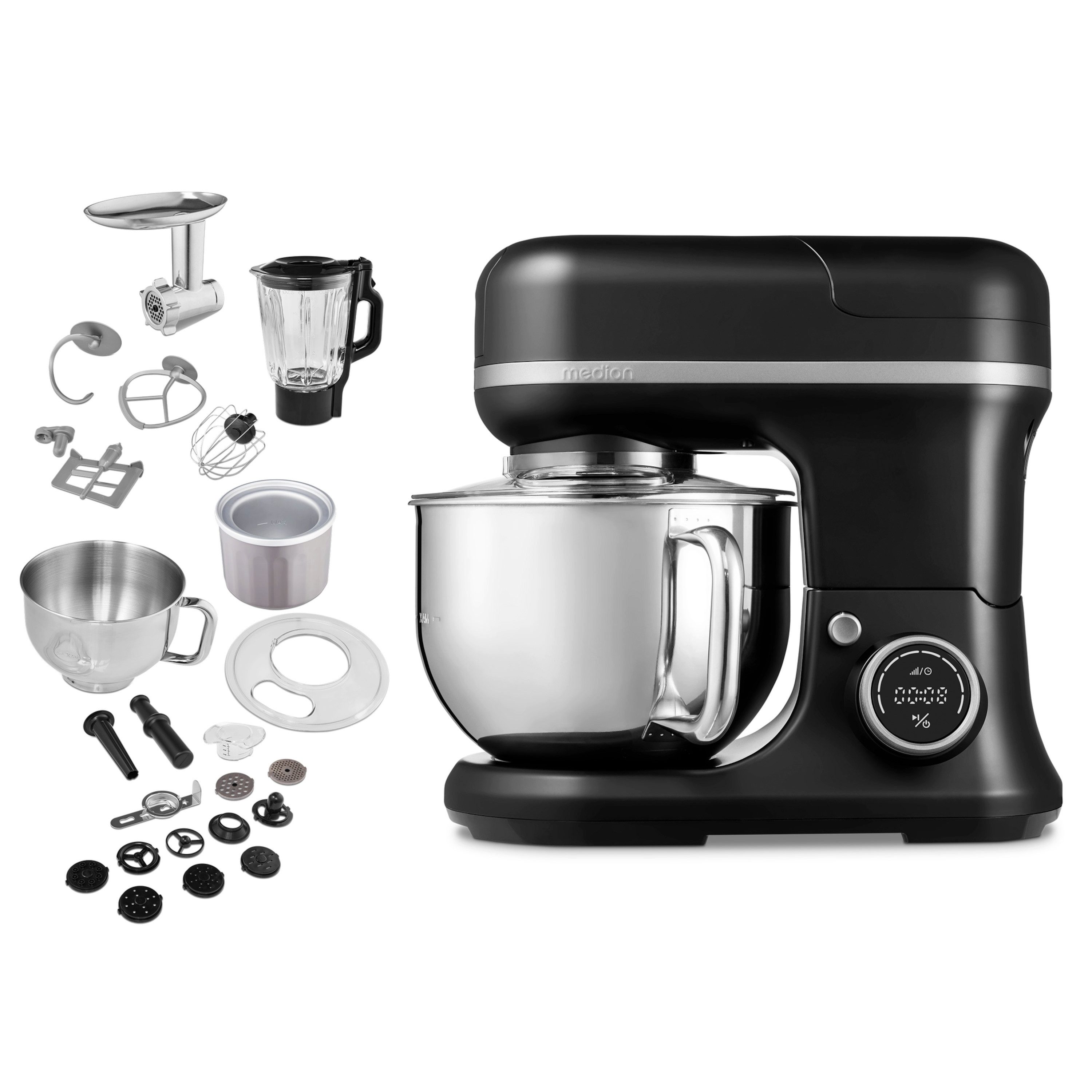Medion® Küchenmaschine MD18440, 1200 W, 8 Geschwindigkeitsstufen, Digitales Sensor-Touch-Display