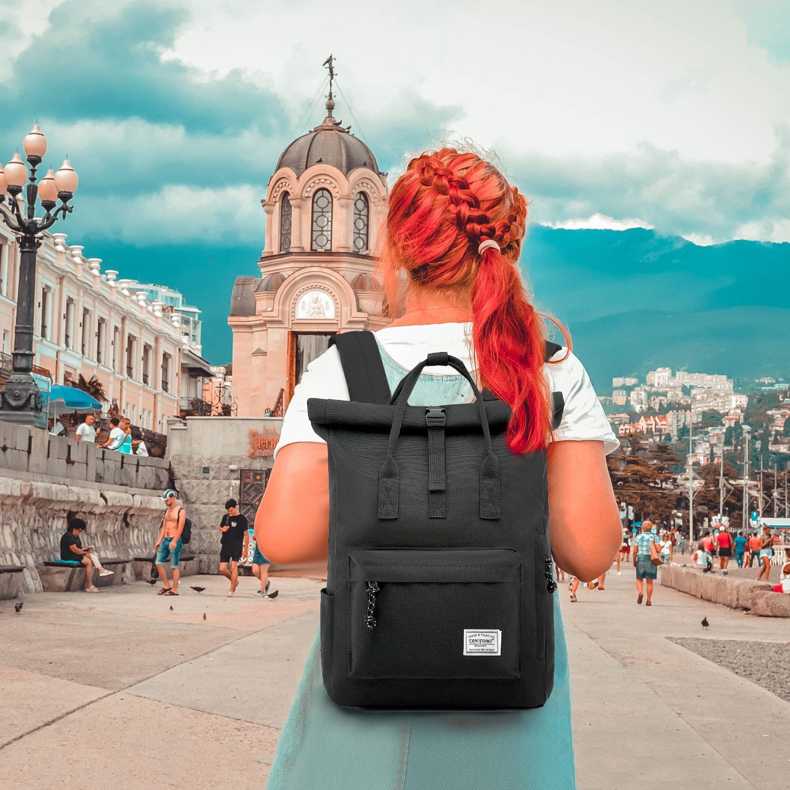 TAN.TOMI Cityrucksack Rucksack Damen Herren Tagesrucksack mit Laptopfach, Modern Rolltop Rucksack Daypack, Wasserabweisend