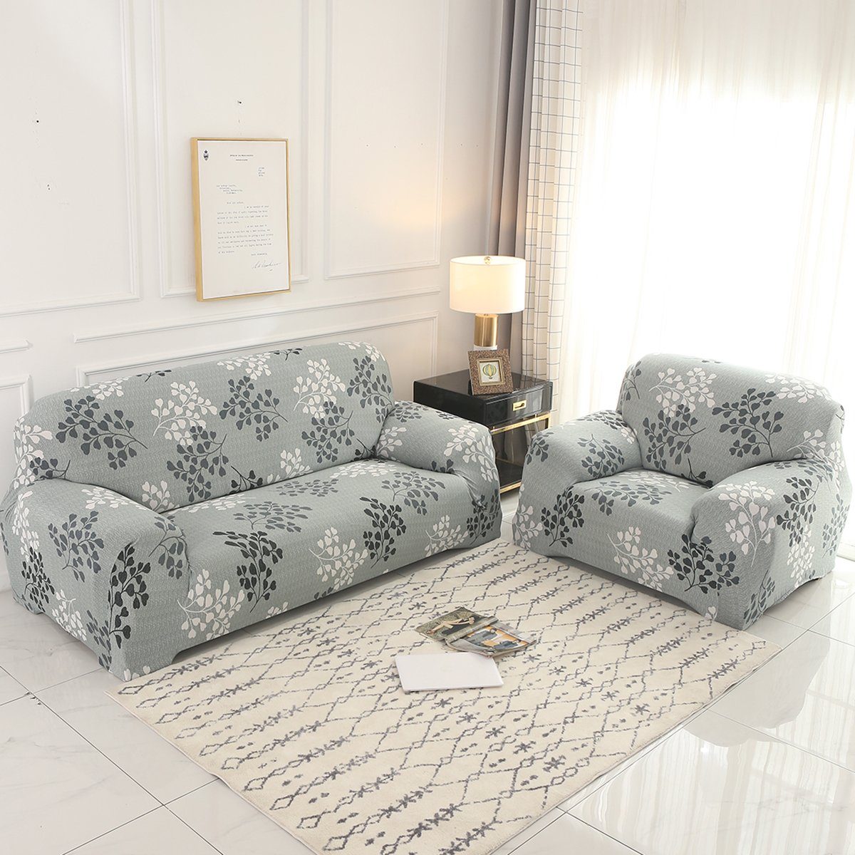 Möbelschutz Sofahusse U-Form Sofa, elastisches, Bedruckt, Armlehnen Sofa Rosnek, für Hellgrau L-Form