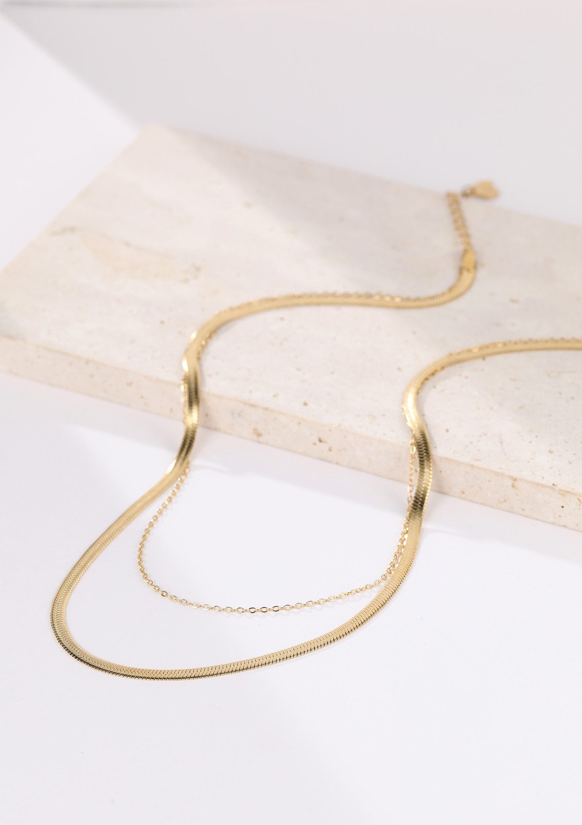 Hey Happiness Collier-Set Layer Geo Schlangenketten, Edelstahl 18K Roségold vergoldet, Damen Halsketten Viereck Anhänger hängend, Geschenkidee