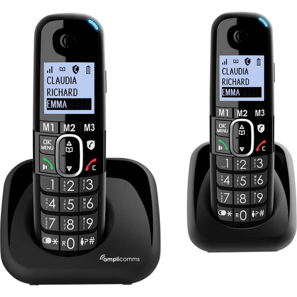 Amplicomms DECT-Mobilteil + zusätzliches Mobilteil, für Seniorentelefon  (Freisprechen, für Hörgeräte kompatibel, Wahlwiederholung), Anrufsperre  (Call-Block-Funktion) zur Unterdrückung von unerwünschten Anrufen