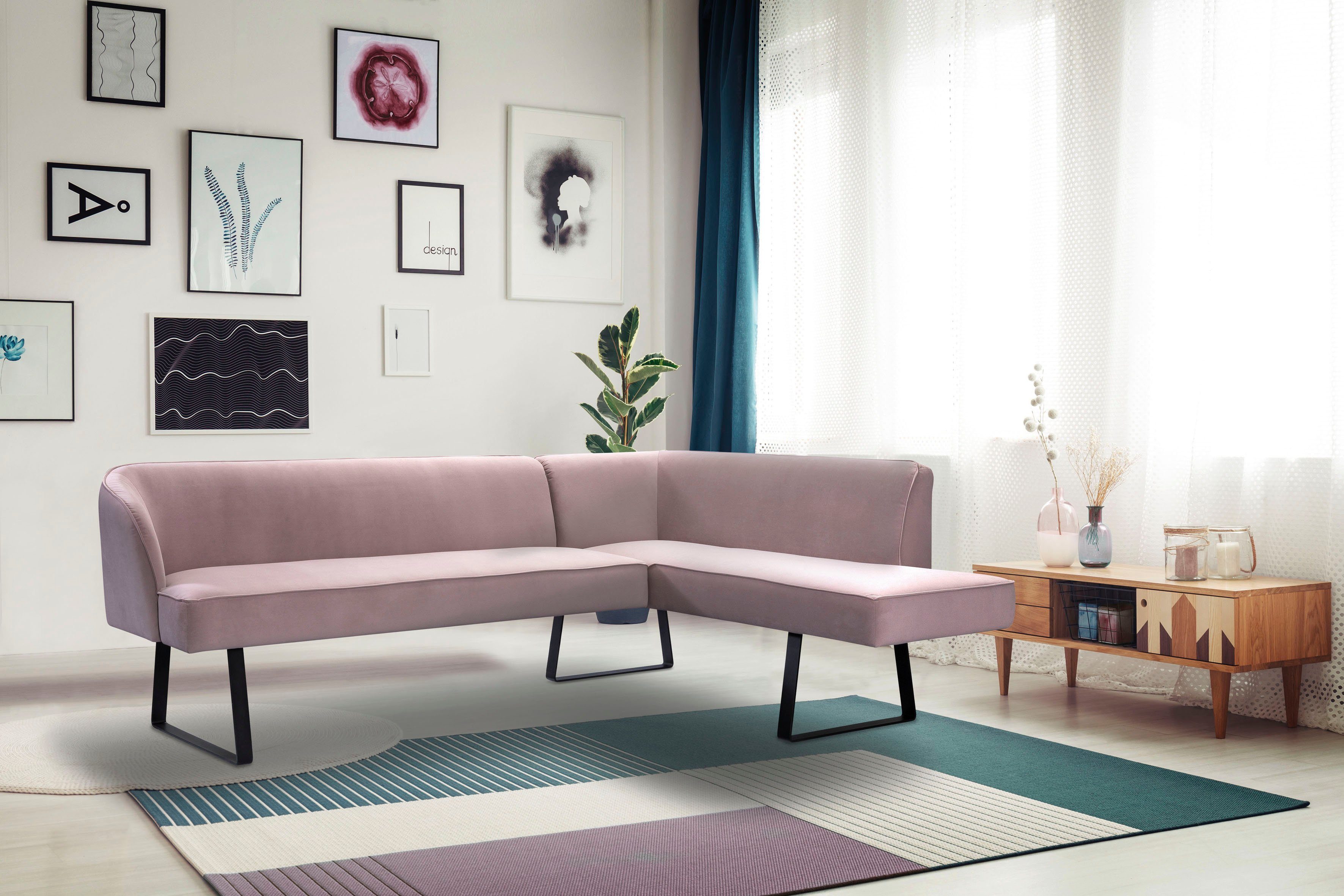 exxpo - sofa fashion Eckbank Americano, mit Keder und Metallfüßen, Bezug in verschiedenen Qualitäten