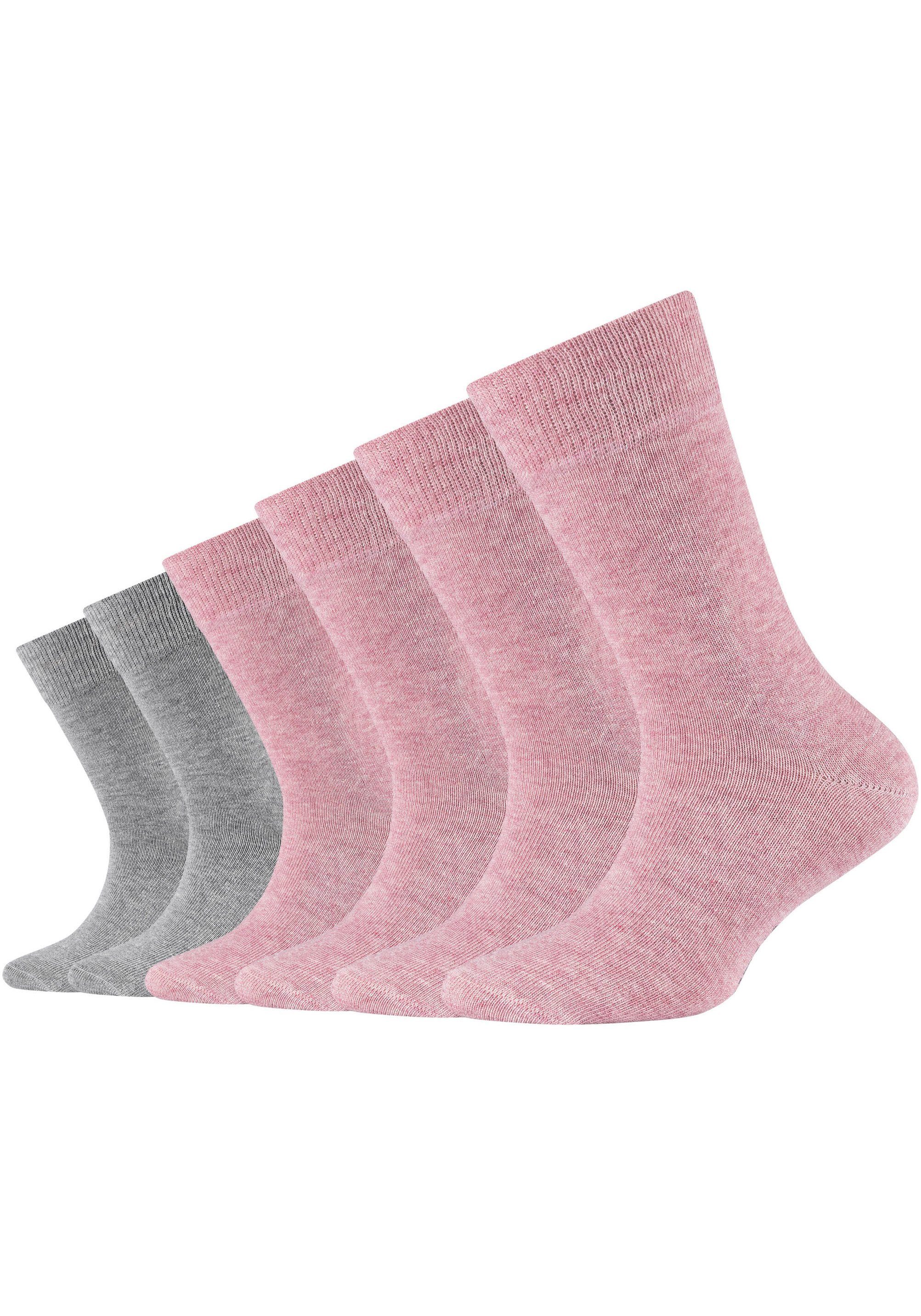 Camano Socken (Packung, 6-Paar) Hoher Anteil an gekämmter Baumwolle grau-rose