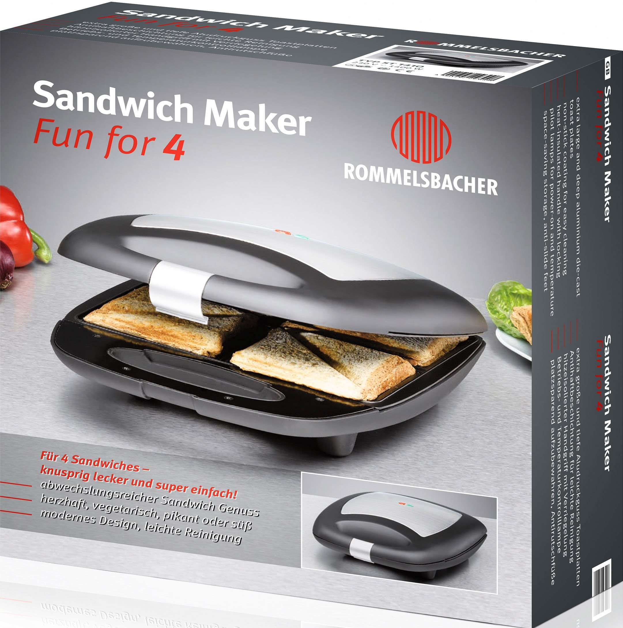 Rommelsbacher W for 4", ST 1410 "Fun 1400 Sandwichmaker