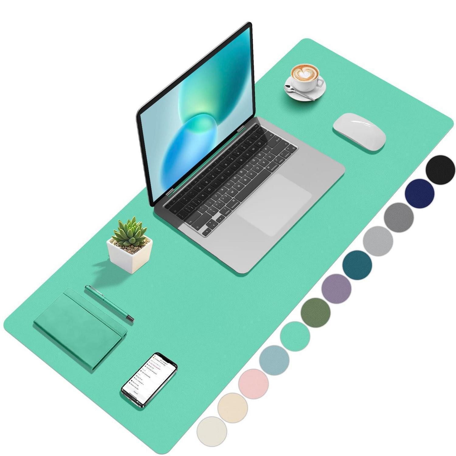 LuxusKollektion Schreibtischunterlage Schreibtischunterlage Aqua Grün 100x40cm PU-Leder