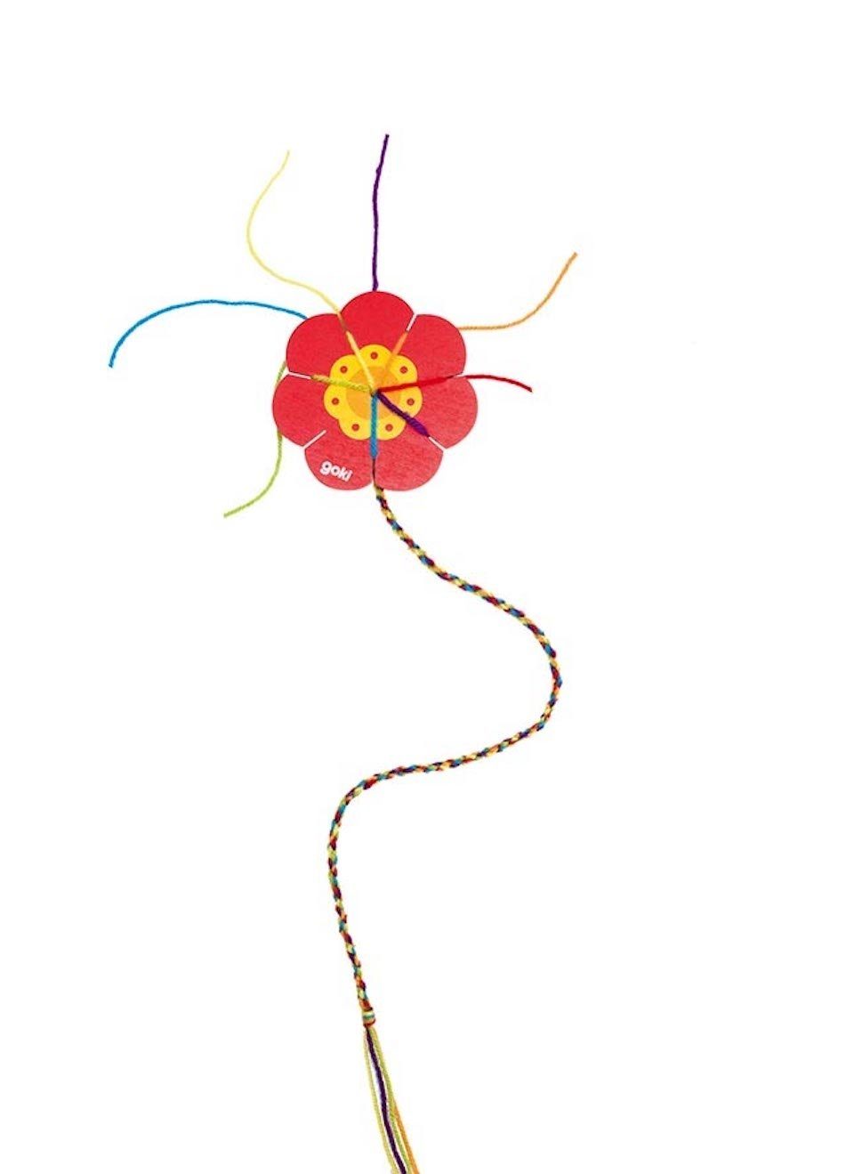 goki Kreativset Strickblume, Strickklee für Freundschaftsbänder stricken, (1-tlg), mit Wolle und Anleitung für den Anfang Strickblume Rot