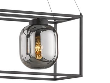 meineWunschleuchte LED Pendelleuchte, LED wechselbar, Warmweiß, Industrial Rauchglas Glas-Kugel mehrflammig Schwarz hängend 90cm lang