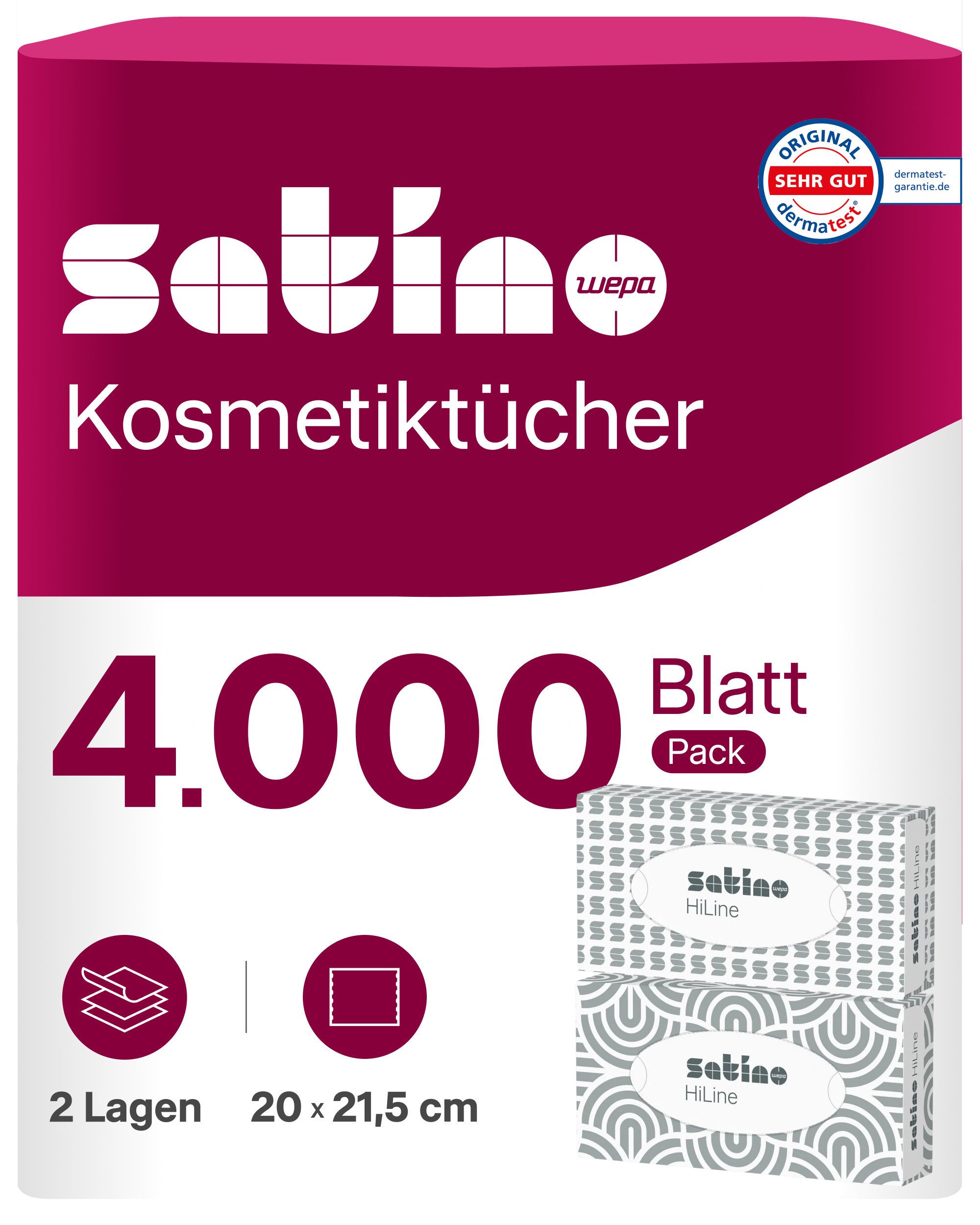 Satino Kosmetiktücher aus der Flachbox - 2-lagig - super soft - 100 Tücher pro Box (40-St)