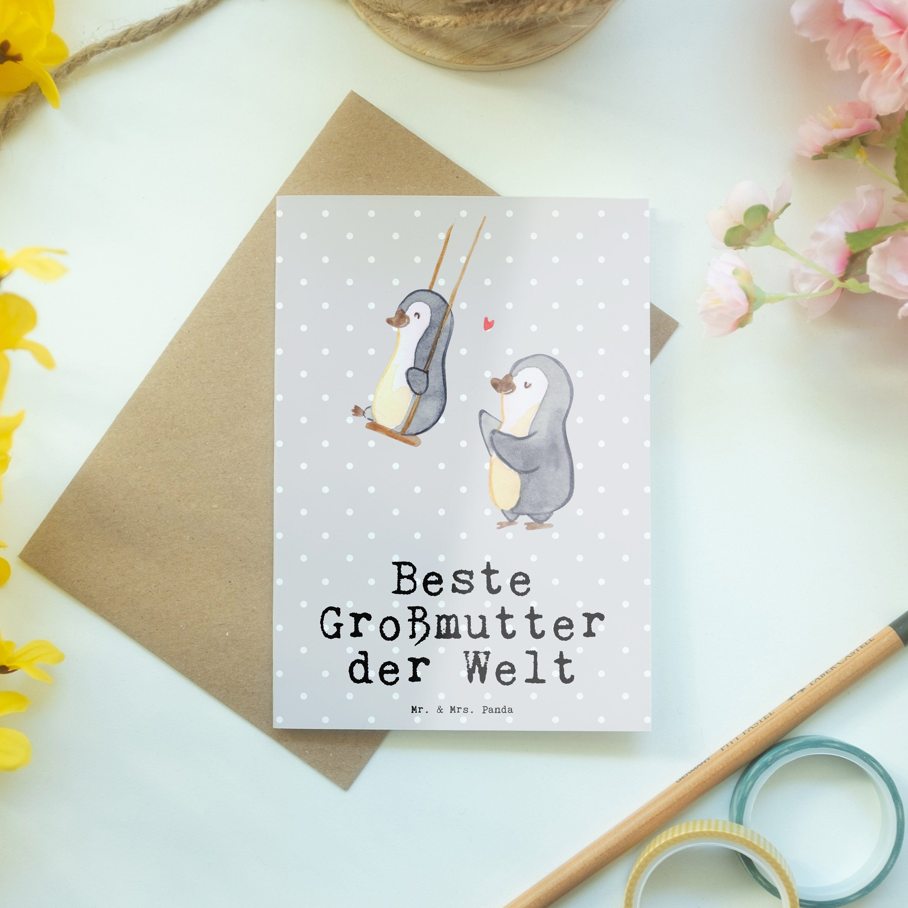 Mrs. Grußkarte Mr. Pinguin Geschenk Großmutter Geschenk, der Grau & - Pastell - Welt Beste Panda