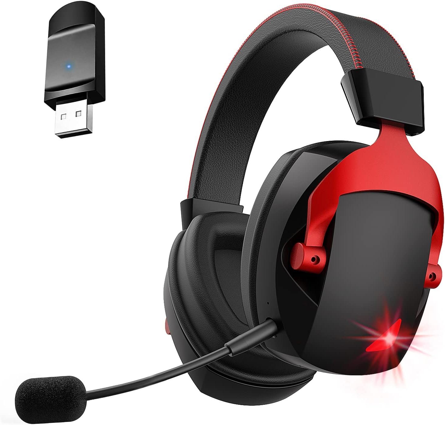 mit Gaming-Headset mm Noise-Cancelling-Mikrofon BL200 Kabelmodus) 3,5 Acinaci Bluetooth, und (Kabelloser LED-Licht, RGB Kopfhörer,