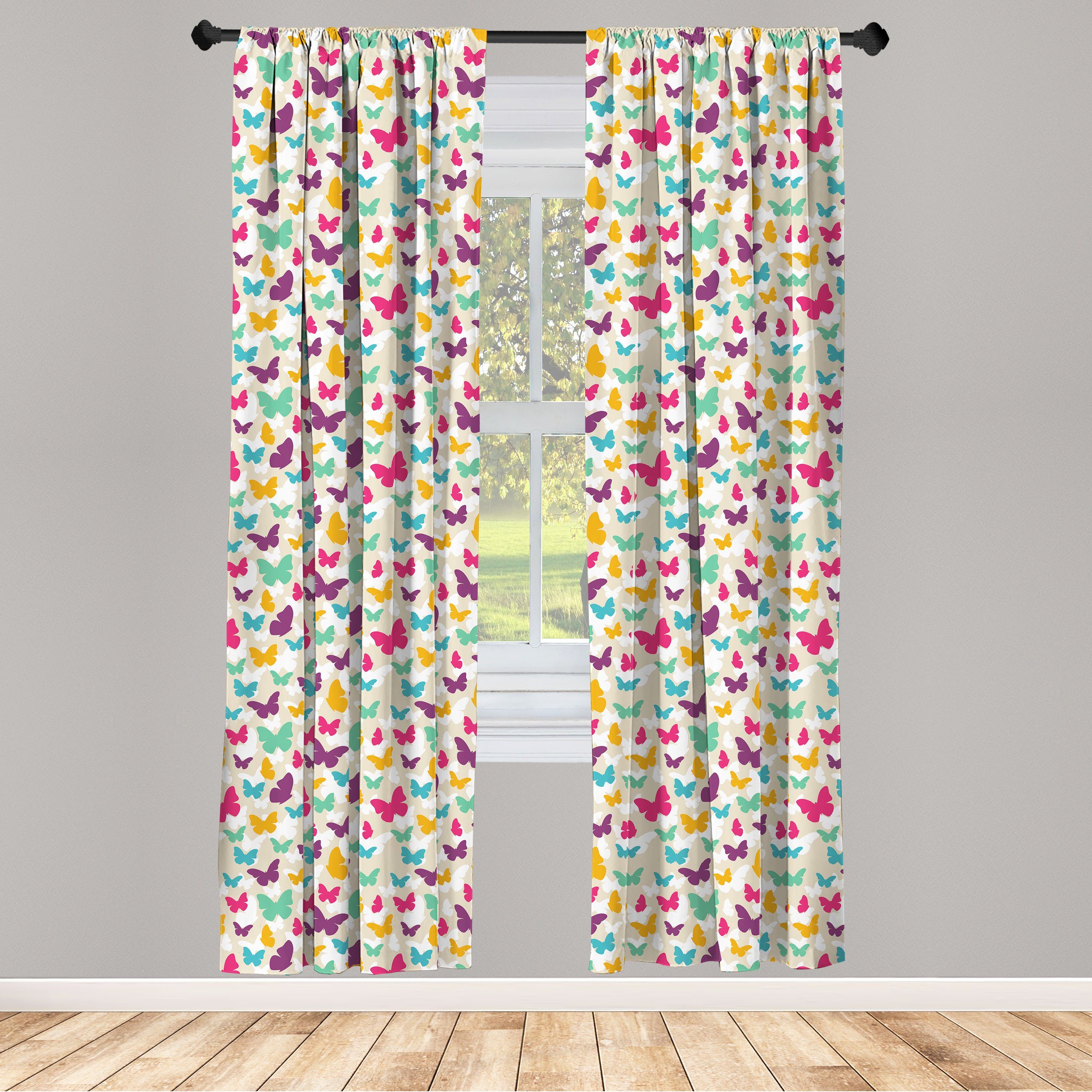 Gardine Vorhang für Wohnzimmer Schlafzimmer Dekor, Abakuhaus, Microfaser, Schmetterling Fantasie Dreamy Frühling