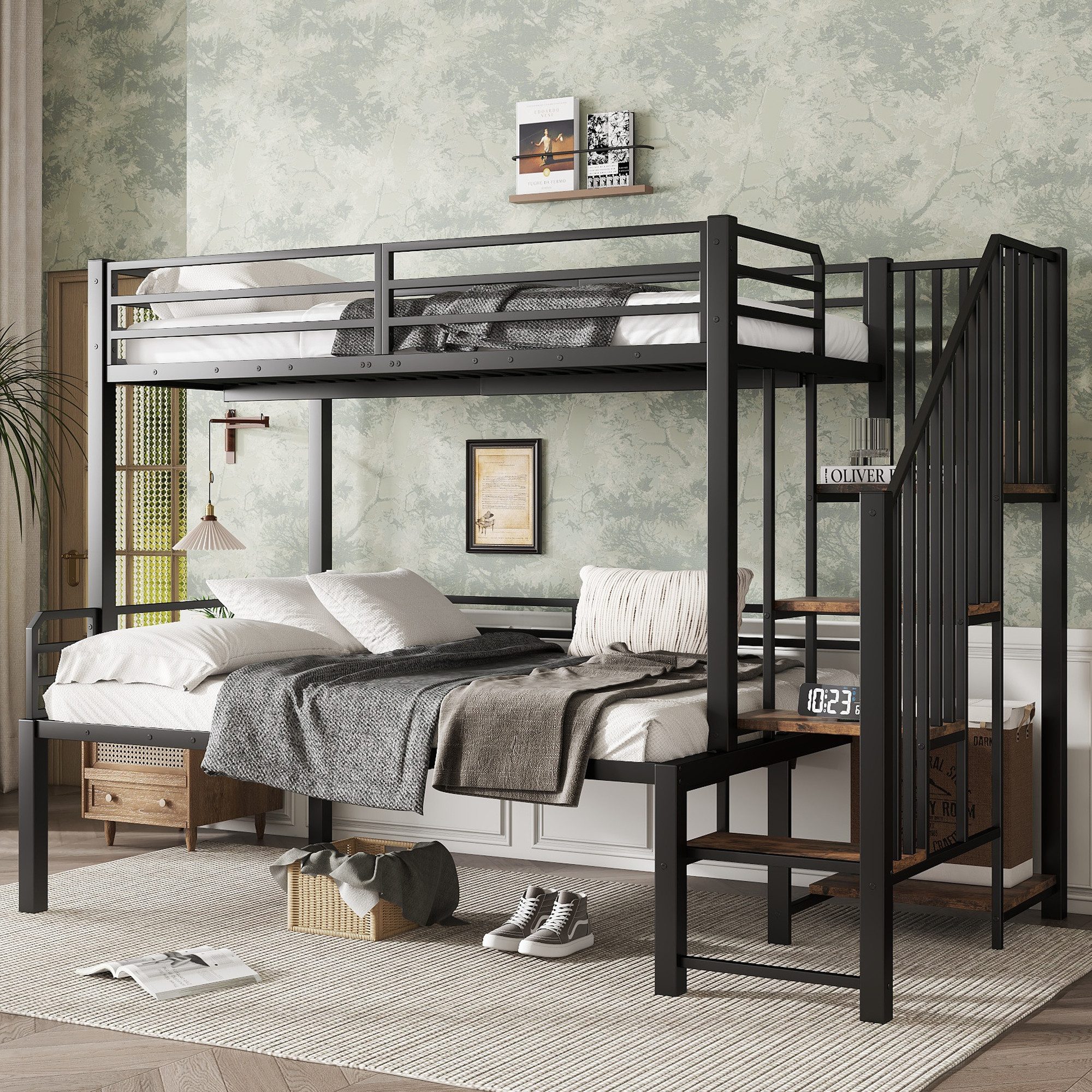 Sweiko Etagenbett 90x200cm&120x200cm (Eckleiterschrank mit Stauraum, günstig online kaufen