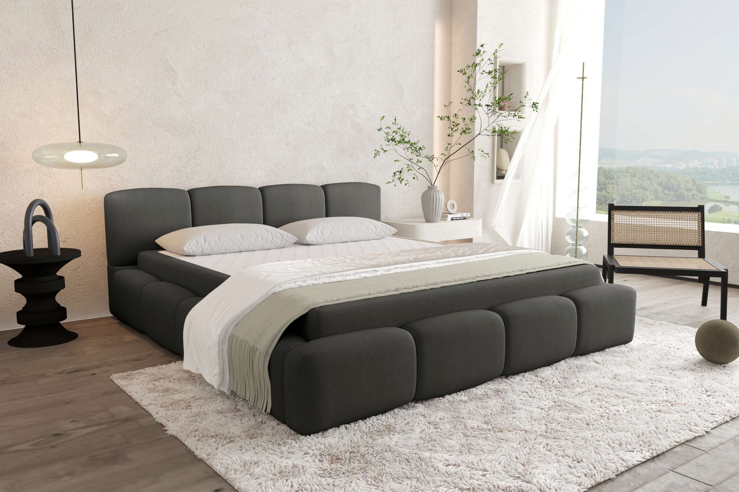 99rooms Polsterbett Livia (Schlafzimmerbett, Polsterbett), 120–200x200 cm, Velours VINCI, mit Lattenrost & Bettkasten