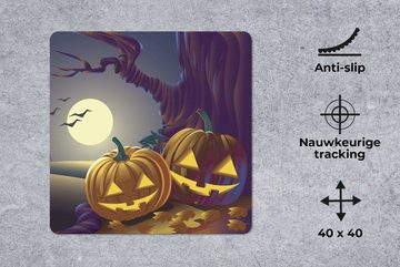 MuchoWow Gaming Mauspad Zwei Kürbisse in einer Halloween-Nacht in einer Illustration (1-St), Mousepad mit Rutschfester Unterseite, Gaming, 40x40 cm, XXL, Großes