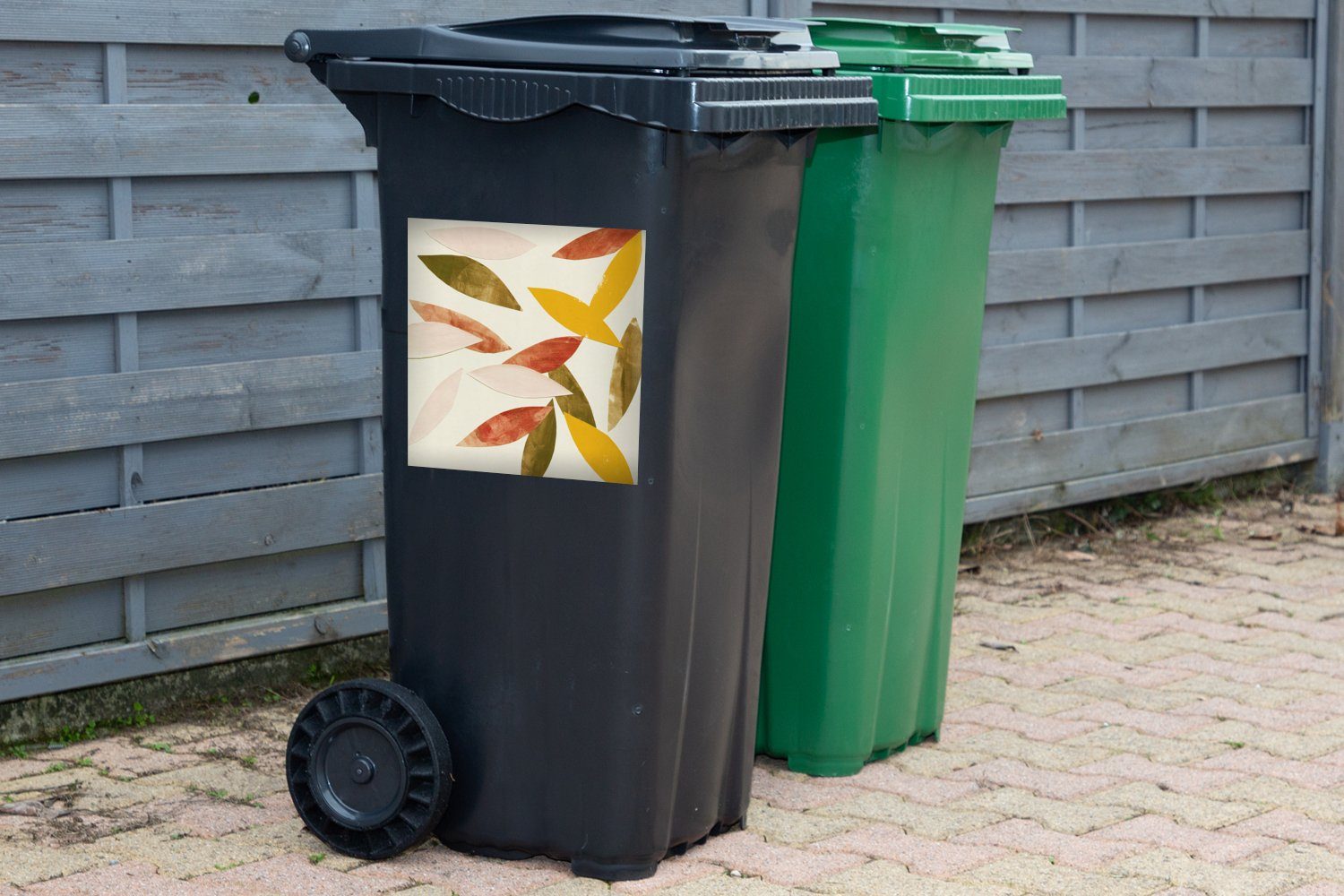 Pflanzen - Mülleimer-aufkleber, - MuchoWow (1 - St), Abfalbehälter Container, Mülltonne, Blätter Sticker, Pastell Wandsticker Farben