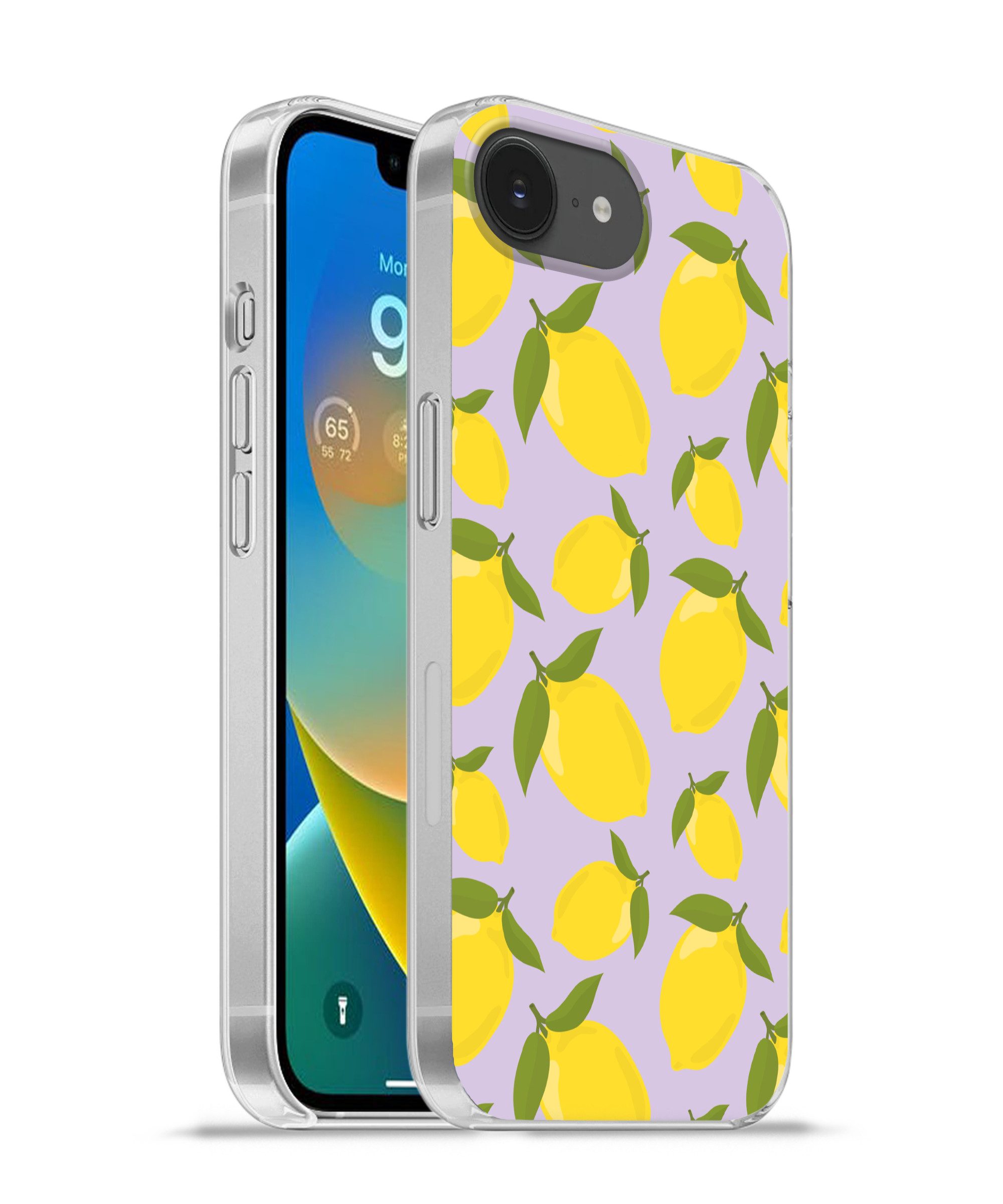 MuchoWow Handyhülle für Apple iPhone 16e Muster Zitronen - Gelb - Lila - Muster - Früchte, Smartphone-Bumper, Print, Handy Schutzhülle Dünn