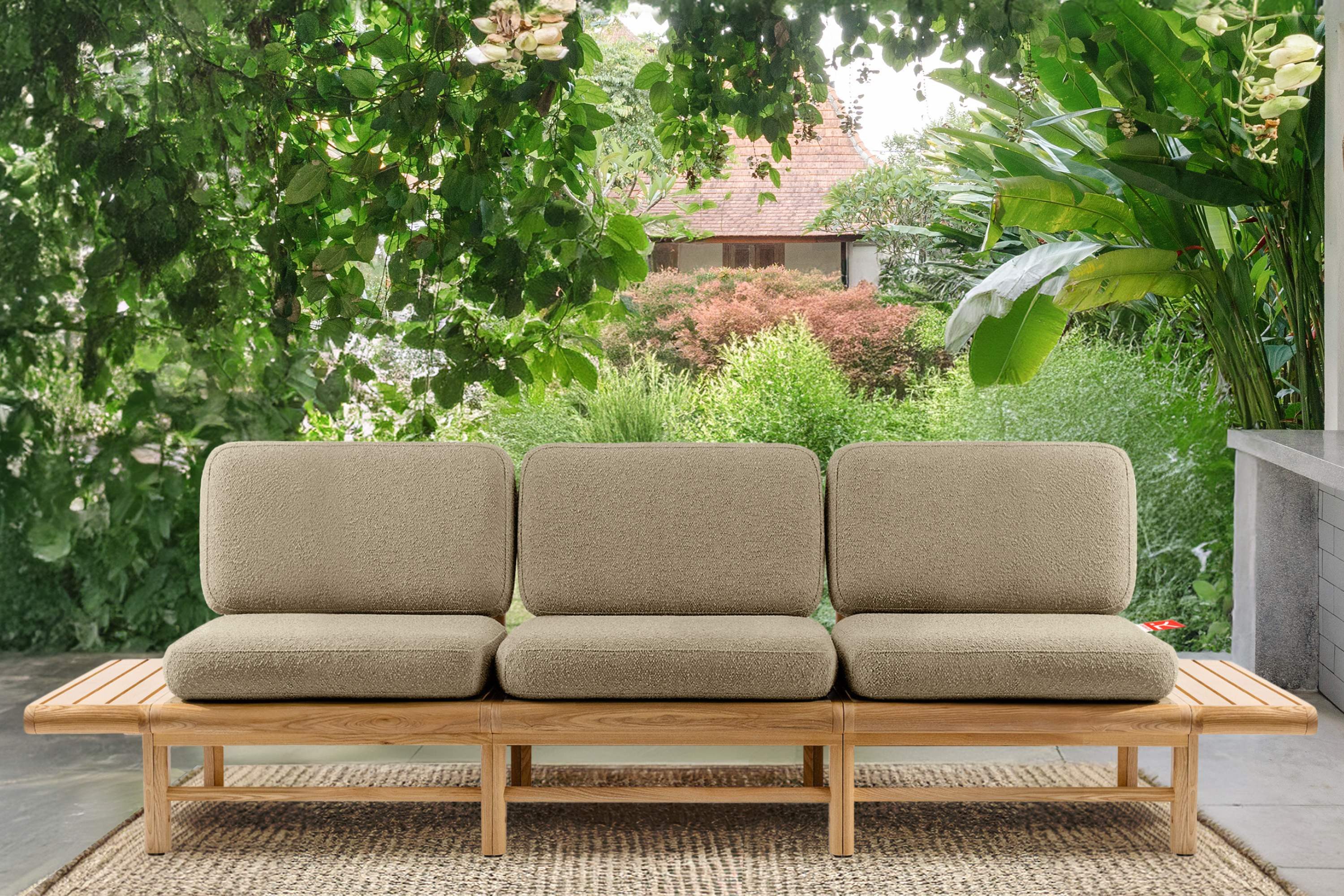 KONSIMO® Sofa ATREDA Gartensofa 3-Sitzer, mit beideseitig Ablagen, hergestellt in der EU