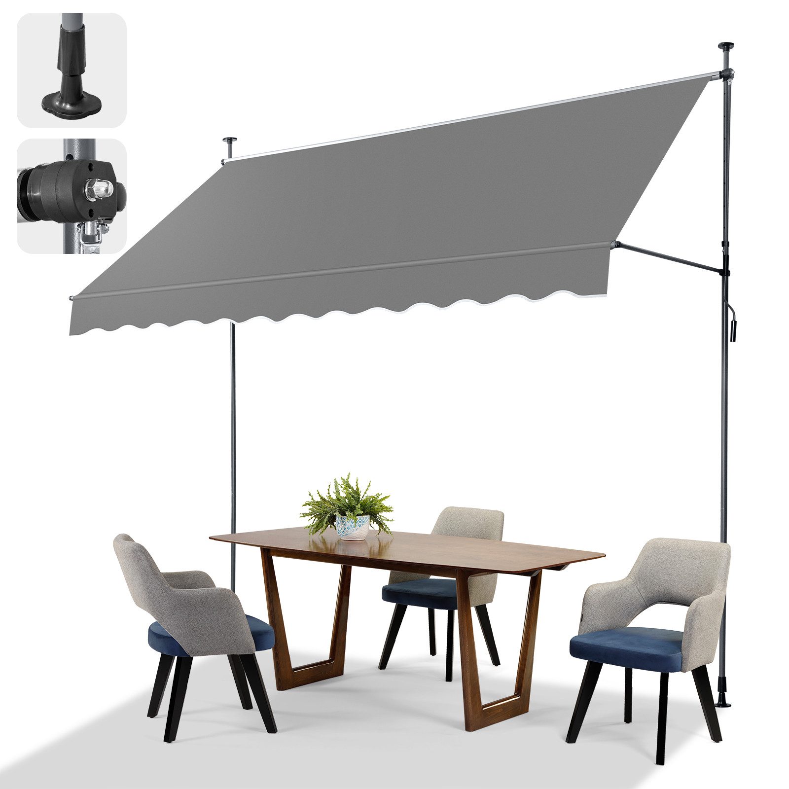 LALAHO Klemmmarkise Balkonmarkise 200/250/300cm Gelenkarm Markise Sonnenmarkise mit Handkurbel höhenverstellbar,Sonnenschutz UV-beständig wasserdicht