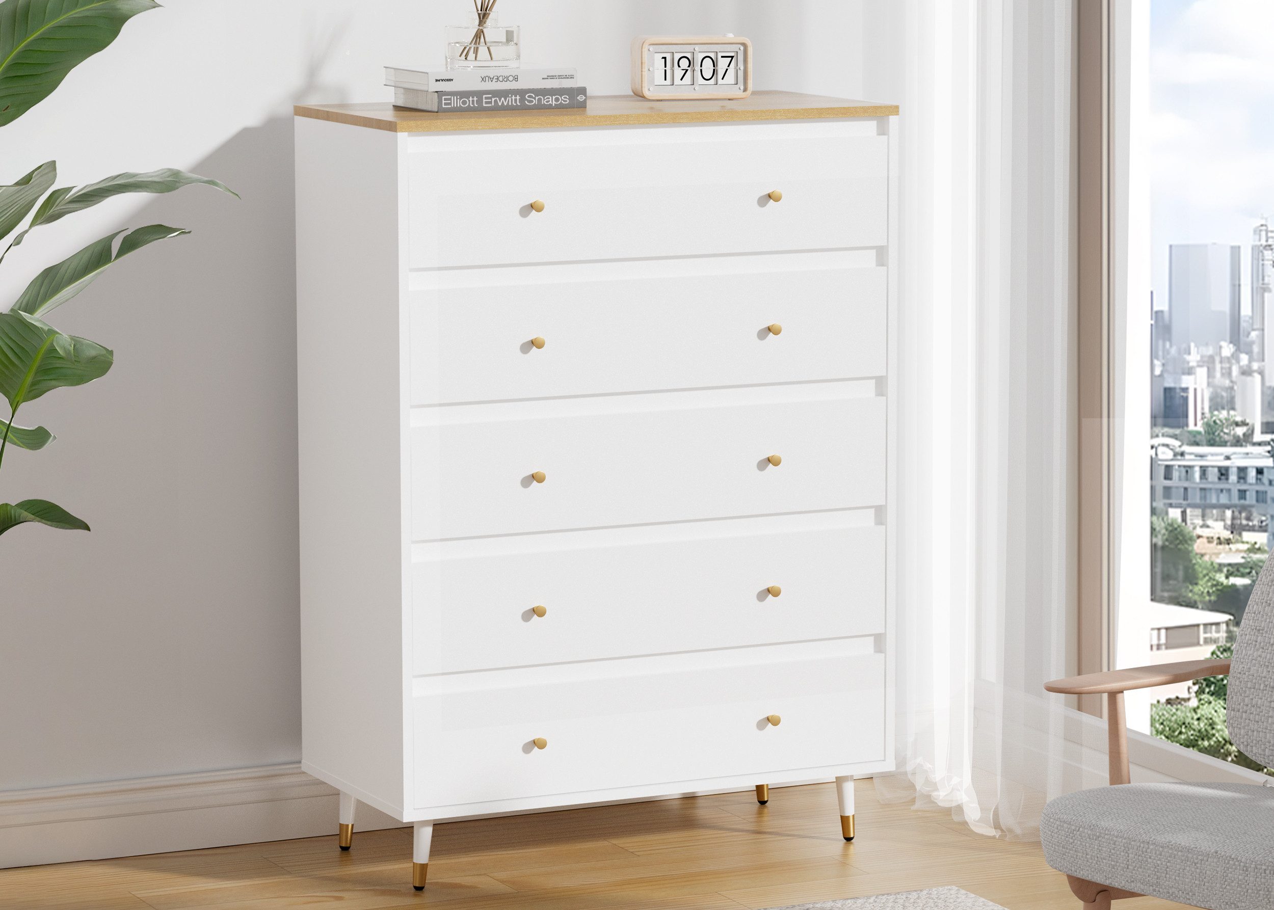 Lexzurn Kommode Kommode mit 3 Schubladen/5 Schubladen/6 Schubladen/8 Schubladen (Modernes Massivholz Sideboard für das Schlafzimmer,Wohnzimmer,Flur und Büro, Schrank,Viele Farbvarianten und Stauraum), Kommode weiß