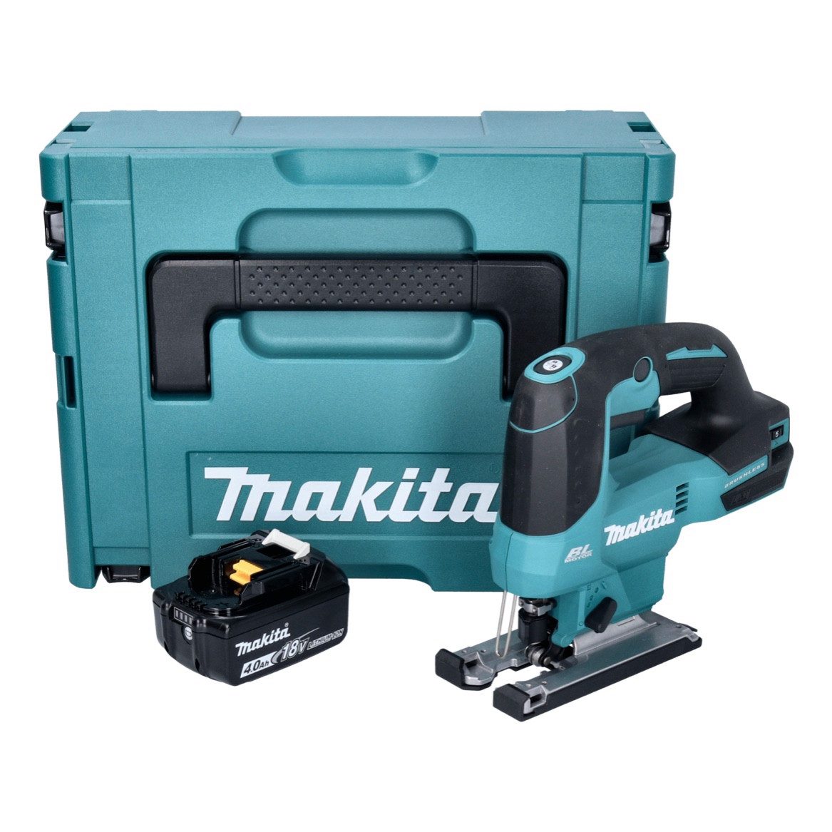 Makita Akku-Stichsäge DJV 184 M1J Akku Pendelhub Stichsäge 18 V Brushless + 1x Akku 4,0 Ah
