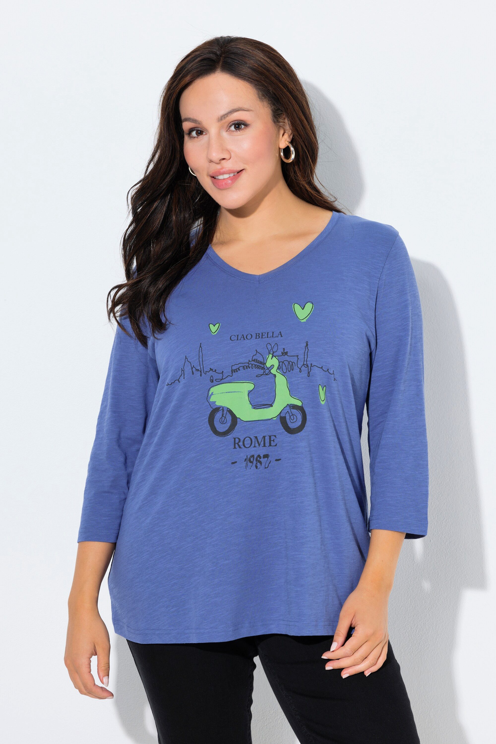 Ulla Popken T-Shirt Shirt Ciao Bella Classic V-Ausschnitt 3/4-Arm