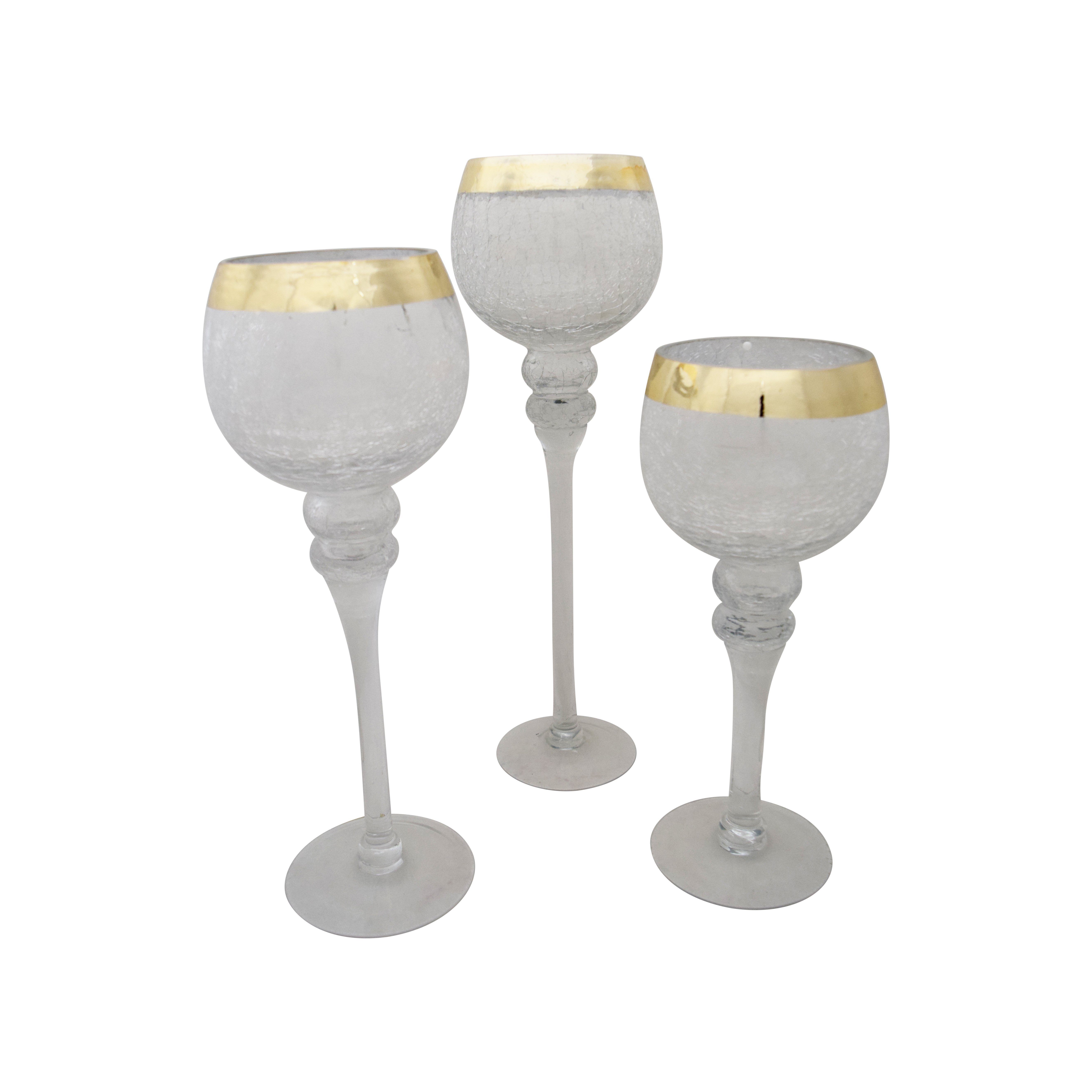 Small-Preis Windlicht 3tlg. Glaskelch Set H40/35/30cm in verschiedenen Ausführungen (3 St., 3er - Set) Crackle-Gold
