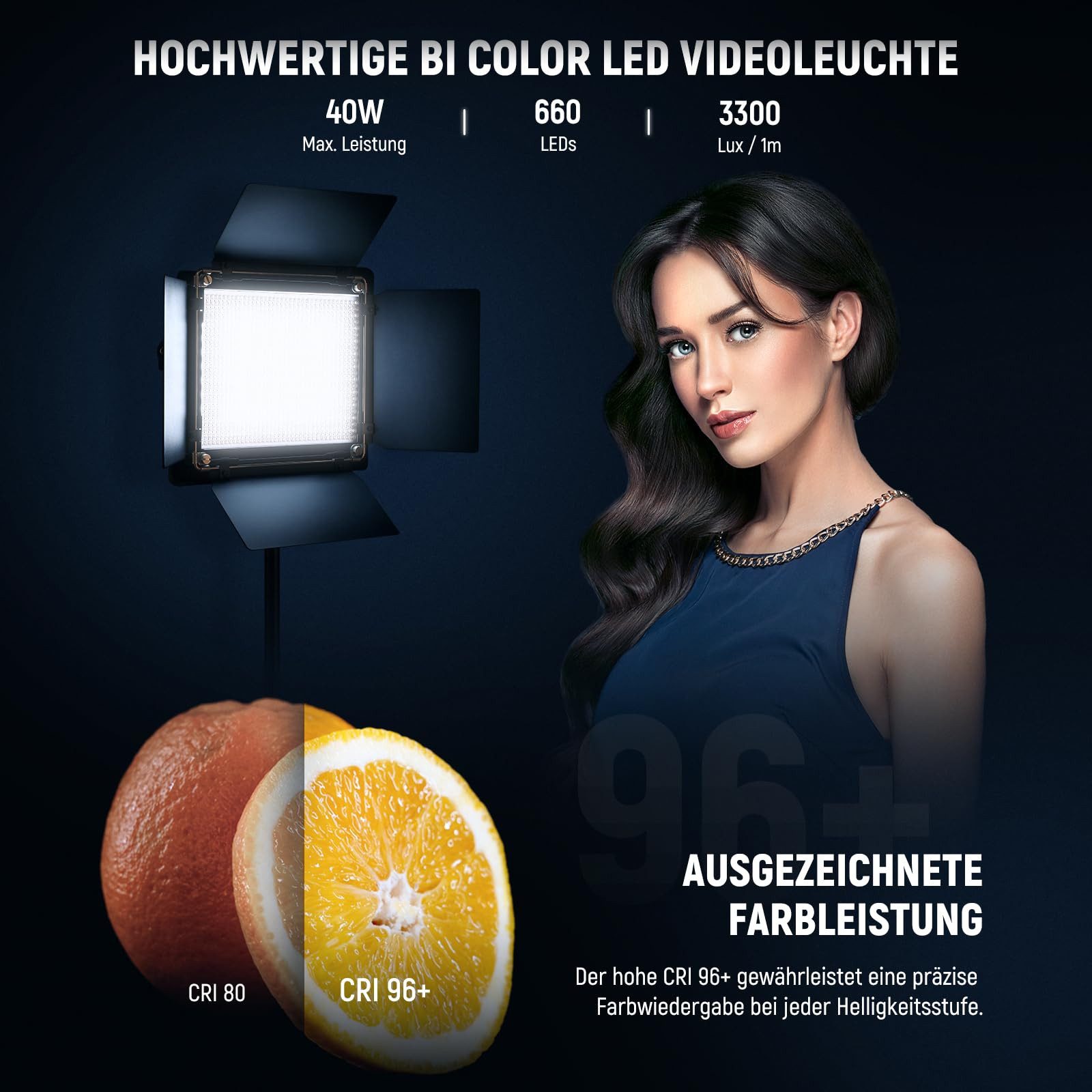 Neewer Videoleuchte NL660 LED Videolicht Panel 2 Set mit Stativ, Bi Farbe CRI96, LED Videoleuchte Fotolicht mit Barndoor, für Fotografie Video Studio