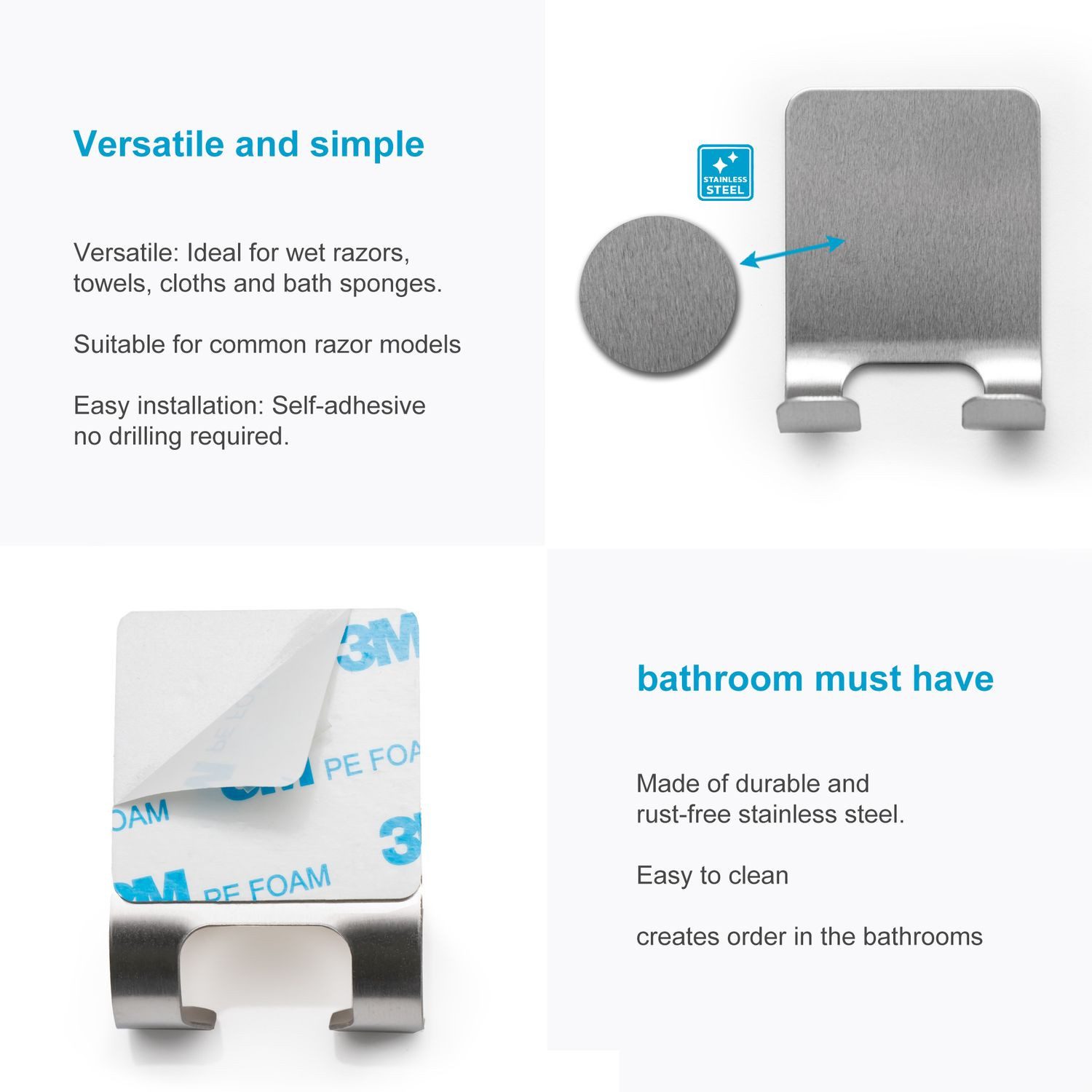 Intirilife Wandhalter, (1-St), Rasierer Halter Selbstklebend aus Edelstahl 4.5 x 6.3 x 2.5 cm
