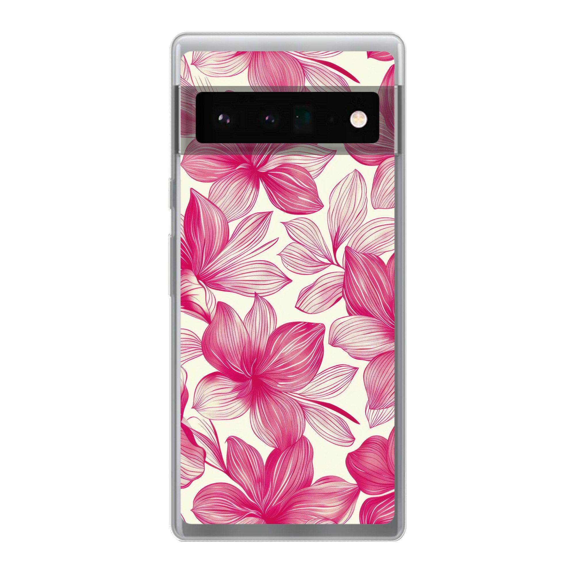 MuchoWow Handyhülle für Google Pixel 6 Pro Blumen - Muster - Rosa - Weiß, Handy Case, Silikon, Bumper Case Dünn