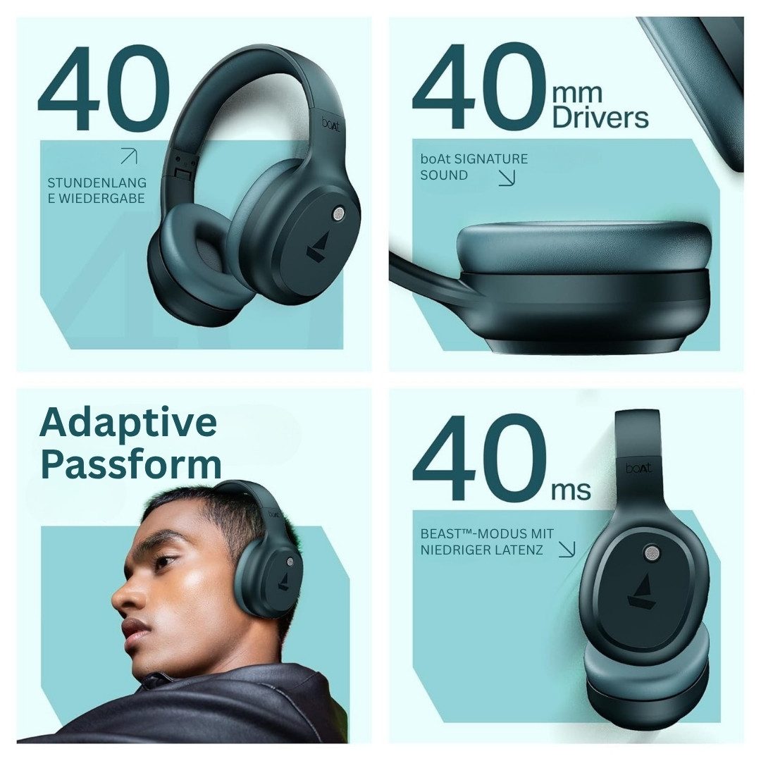 boAt Rockerz 421 Bluetooth Over-Ear Kopfhörer kabellos On-Ear-Kopfhörer (Bluetooth, ANC, ENx, Gaming-Modus, 40ms Latenz, 40mm Treiber)
