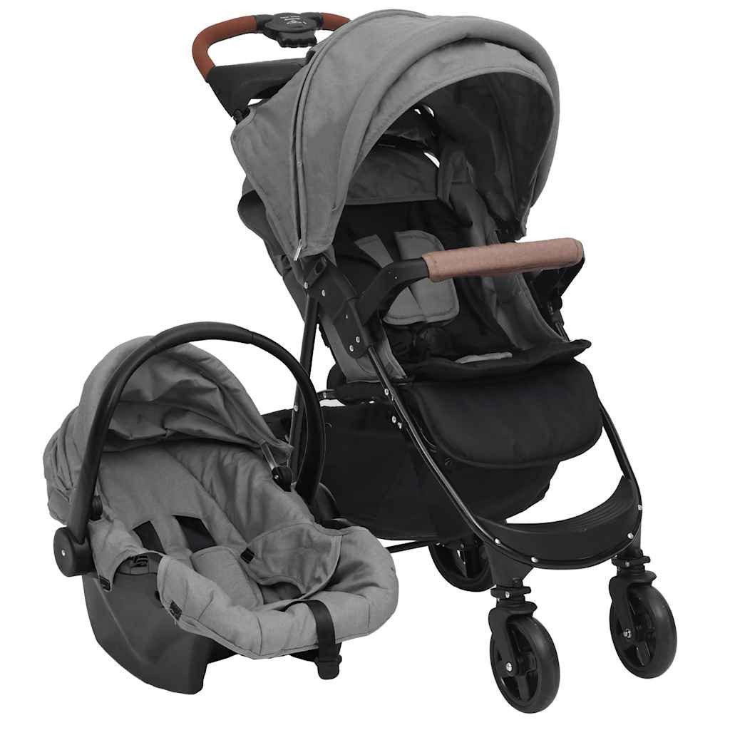 vidaXL Kinder-Buggy 3-in-1 Kinderwagen Hellgrau Stahl