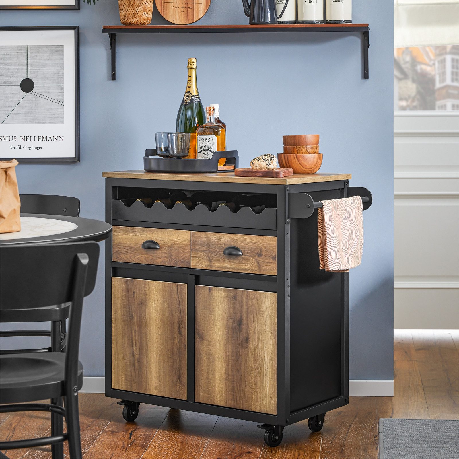 SoBuy Küchenwagen FKW122, Rollwagen mit Arbeitsplatte Servierwagen Küchenschrank Küche Esszimmer