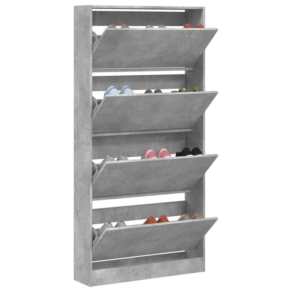 vidaXL Schuhschrank 80 x 21 x 1635 cm Schuhschrank mit 4 Klappen Betongrau 80x21x163,5 cm