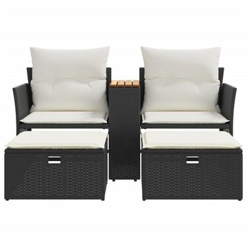 vidaXL Loungesofa Gartensofa 2-Sitzer mit Hockern Schwarz Poly Rattan, 1 Teile