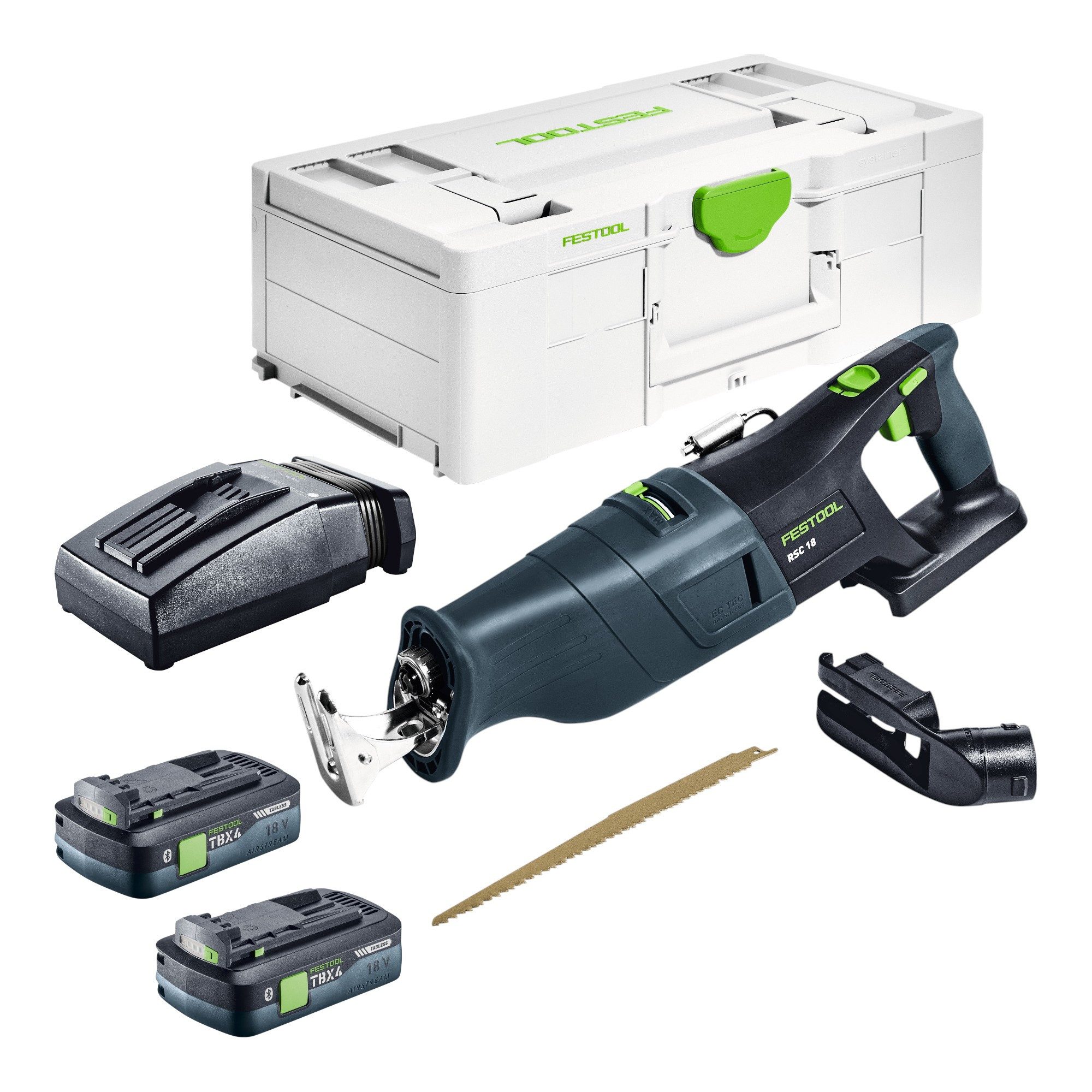 FESTOOL Akku-Reciprosäge RSC 18 EB-Basic Akku Säbelsäge 18 V Brushless + 2x Akku 4,0 Ah
