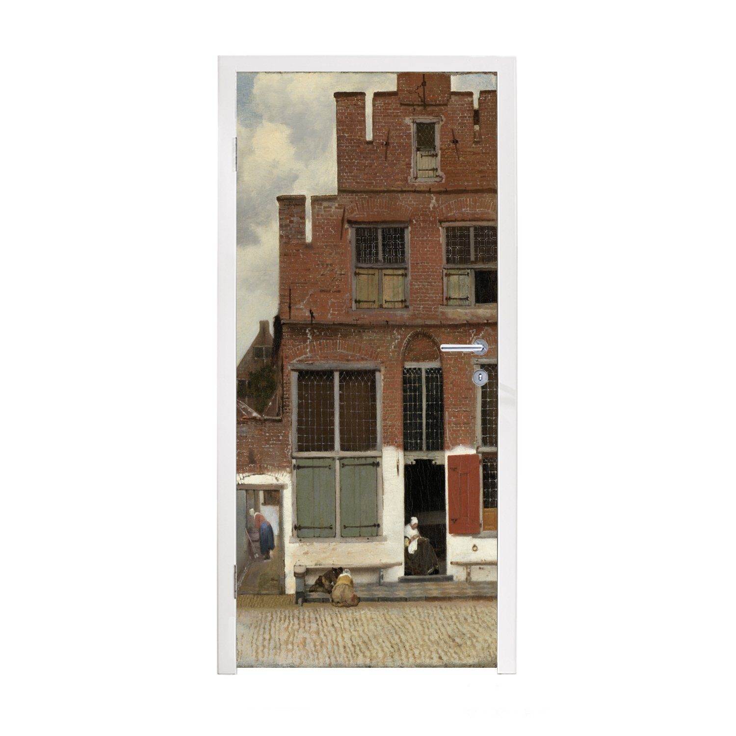 MuchoWow Türtapete Die kleine Straße - Johannes Vermeer, Matt, bedruckt, (1 St), Fototapete für Tür, Türaufkleber, 75x205 cm