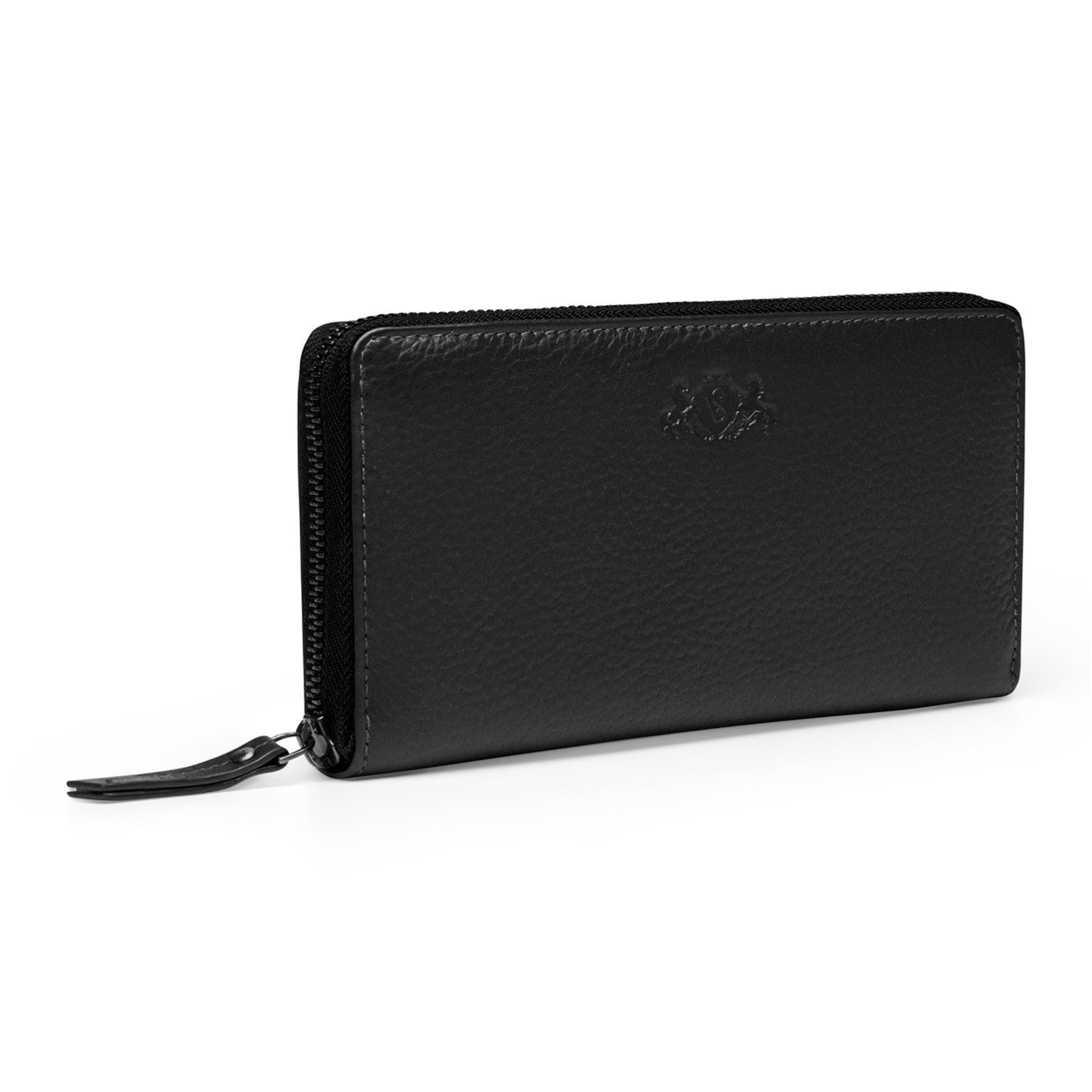 SID & VAIN Geldbörse Rambler Leder Geldbeutel Damen groß schwarz JERSEY mit Kartenfächern, Geldbeutel Damen Leder, mit Karten Fächer, Brieftasche Reißverschluss