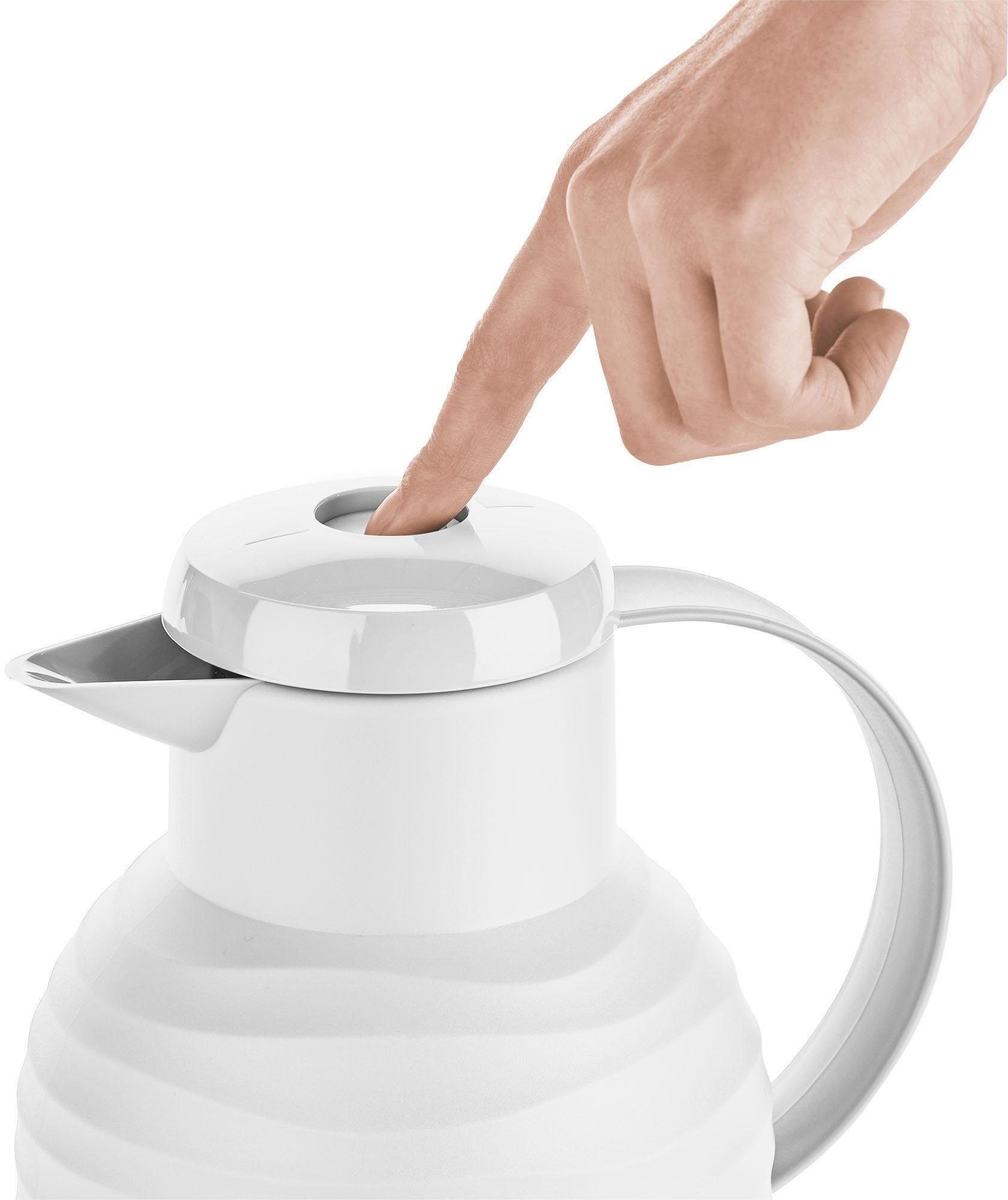 Emsa Isolierkanne Samba Wave, 1 l, Made in Germany, 12h warm/24h kalt, Quick-Press-Deckel, Glaskolben